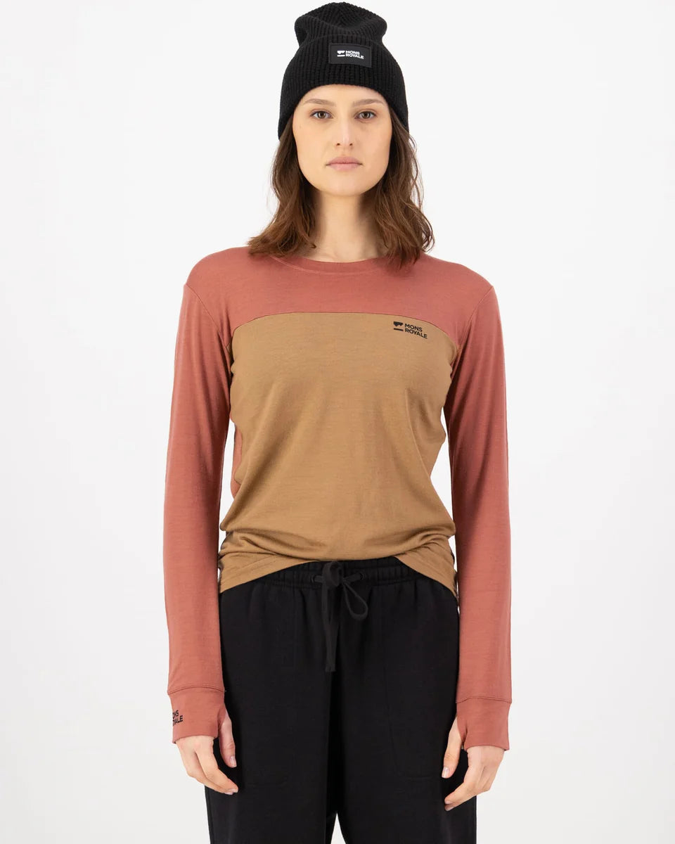 Mons Royale Womens Yotei Merino Long Sleeve Canyon Rose Toffee