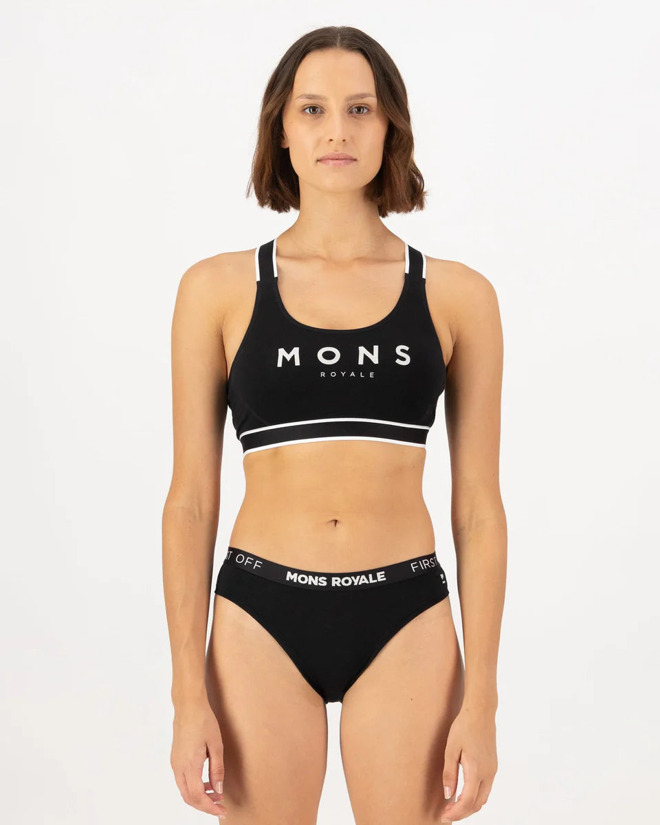 Mons Royale Womens Stella Merino X-Back Bra Black