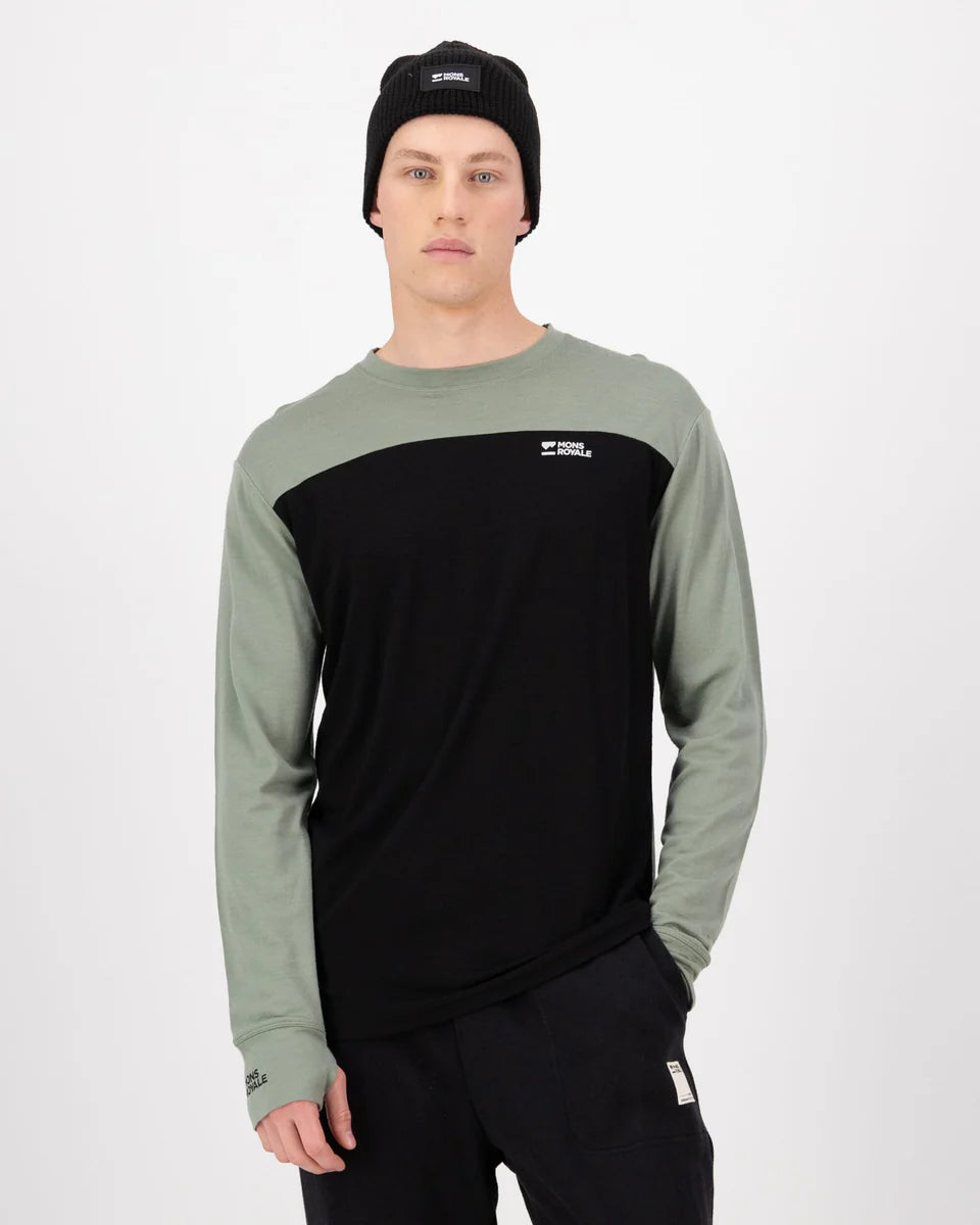 Mons Royale Mens Yotei Merino Long Sleeve Willow Black