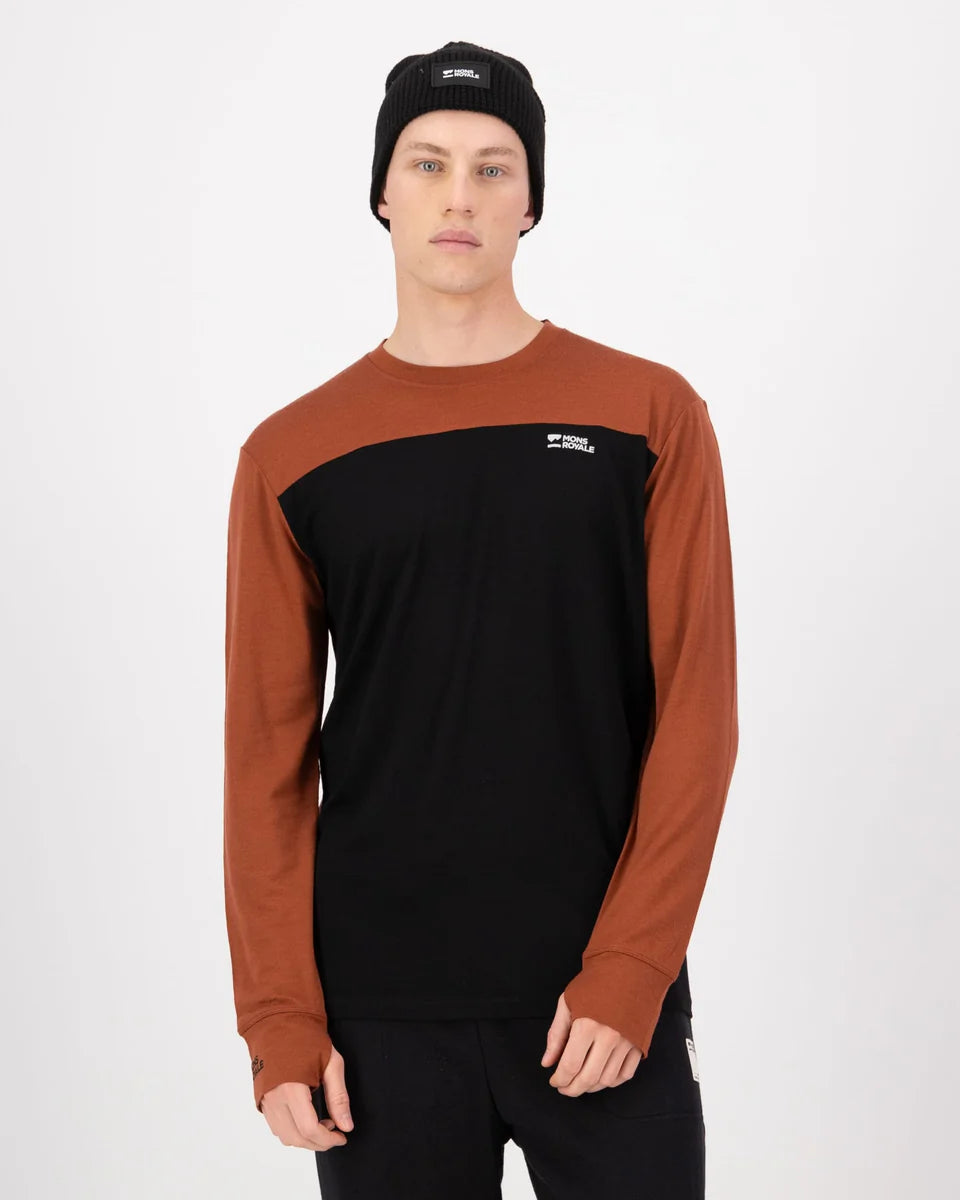 Mons Royale Mens Yotei Merino Long Sleeve Sienna Black