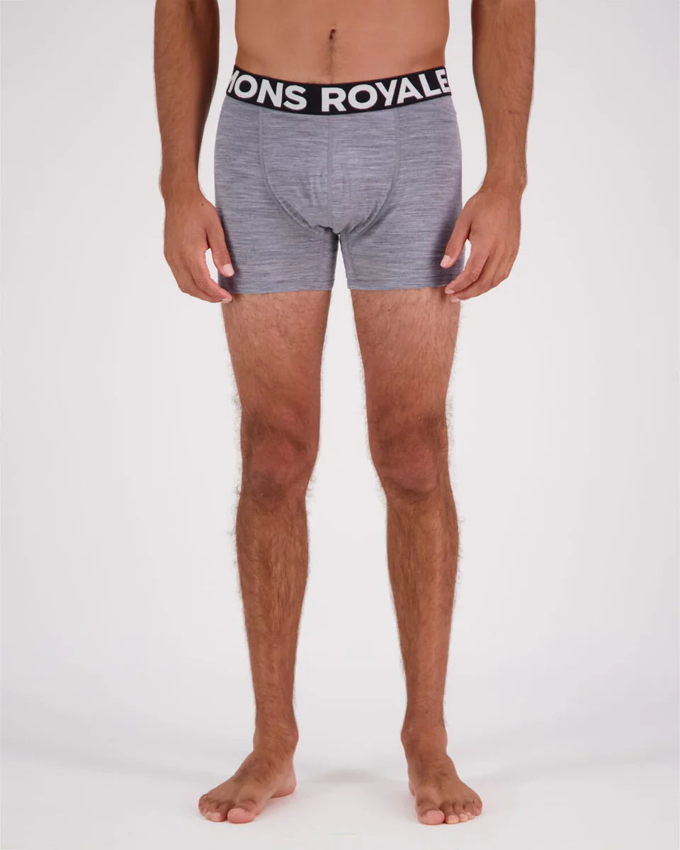 Mons Royale Mens Hold 'em Shorty Merino Boxer Grey Heather