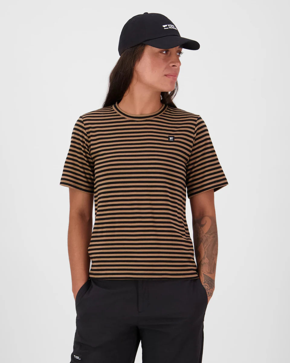 Mons Royale Womens Icon Merino T-Shirt MR Stripe Toffee