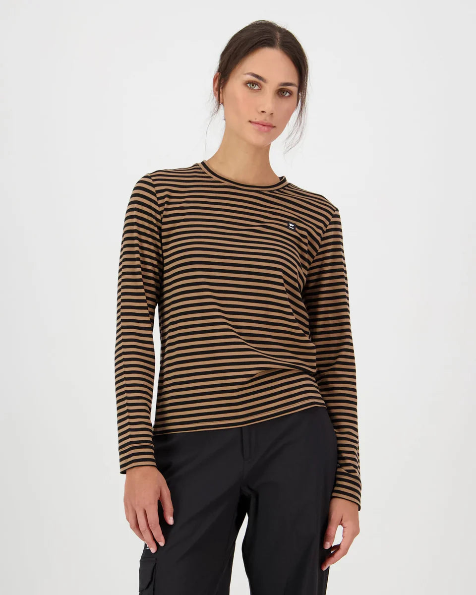 Mons Royale Womens Icon Merino Long Sleeve MR Stripe Toffee