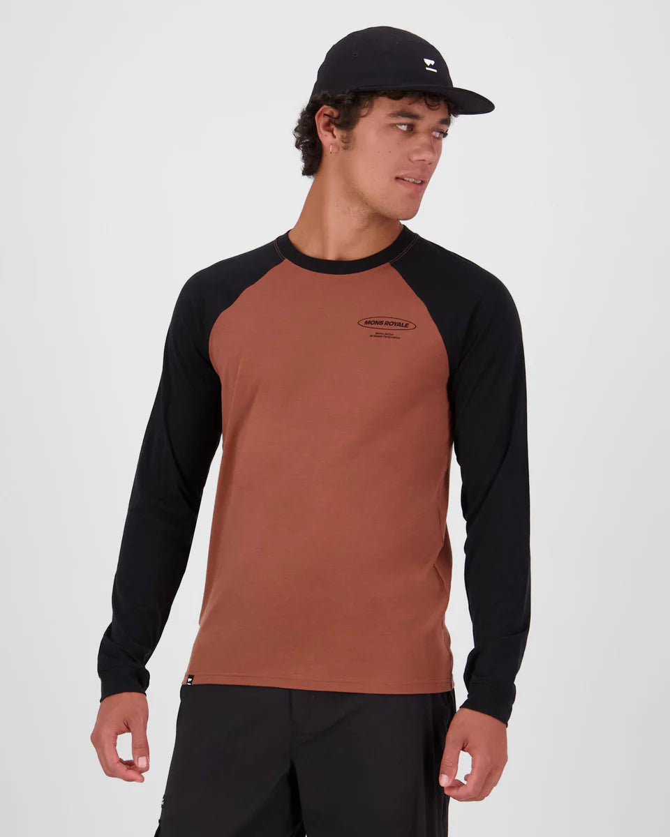 Mons Royale Mens Icon Merino Raglan Long Sleeve Cinnamon Black