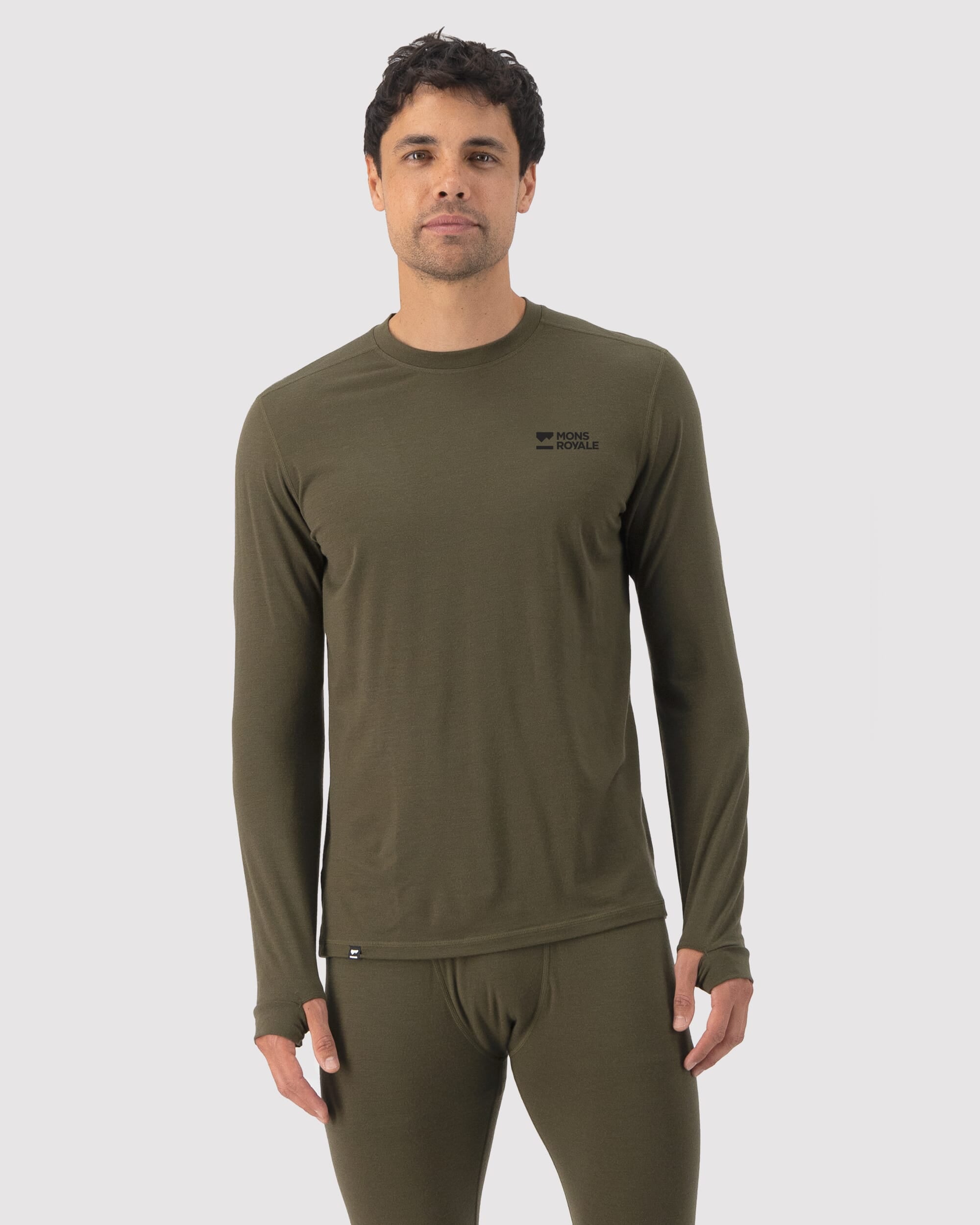 Mons Royale Mens Cascade Merino Base Layer Long Sleeve Dark Olive