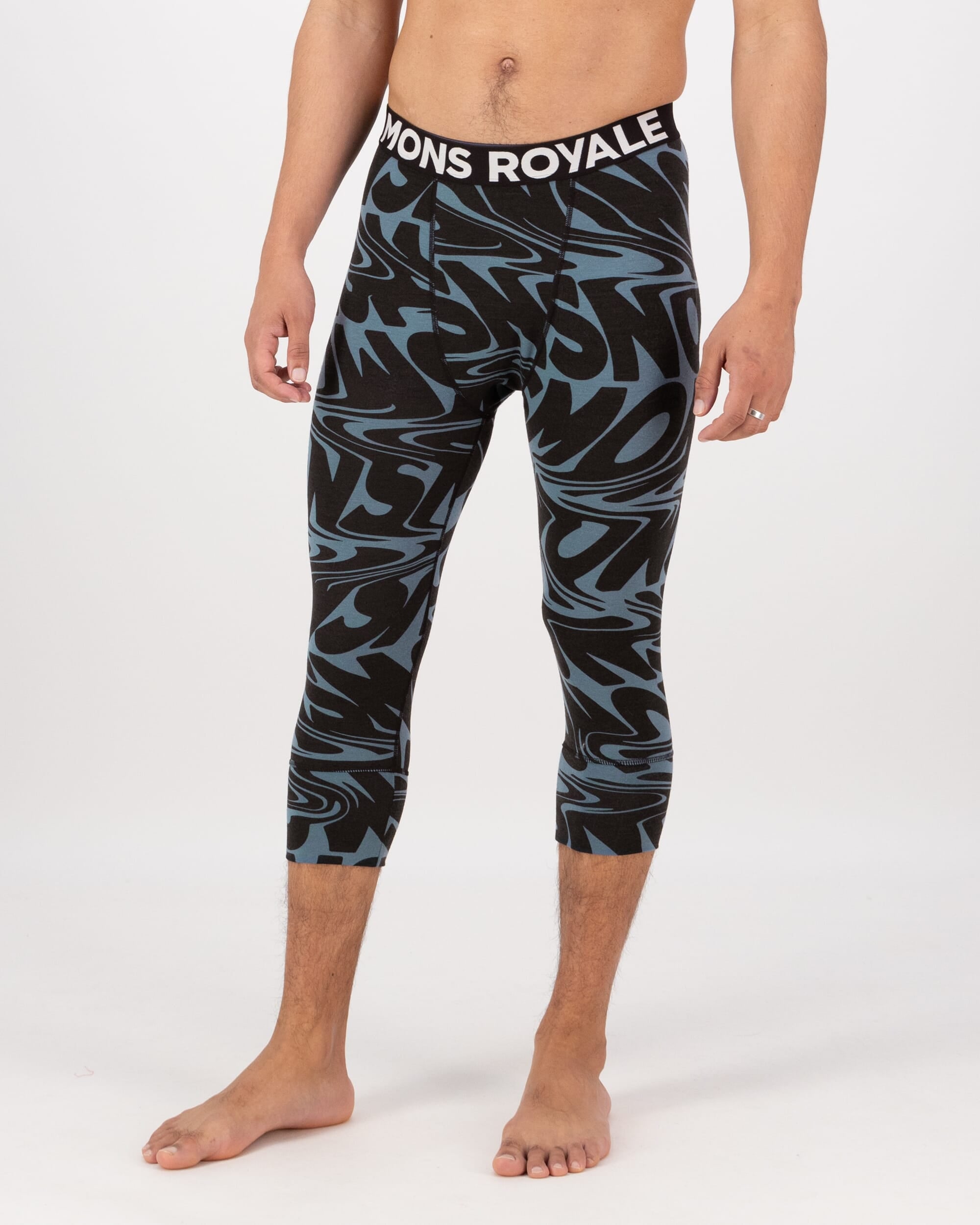 Mons Royale Mens Cascade Merino Base Layer 3/4 Legging Signal Lost Goblin Blue
