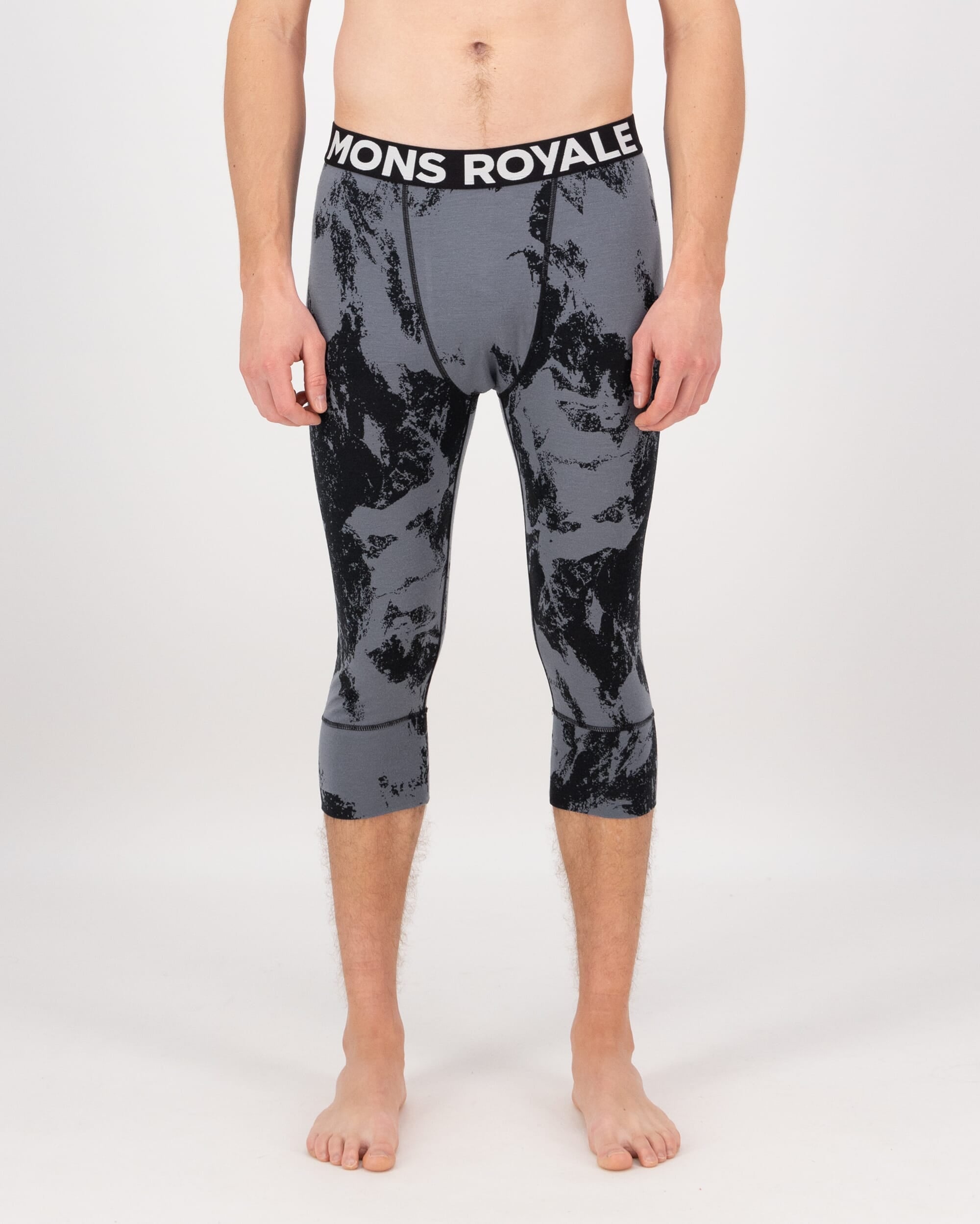 Mons Royale Mens Cascade Merino Base Layer 3/4 Legging Mtn Pixel Grey