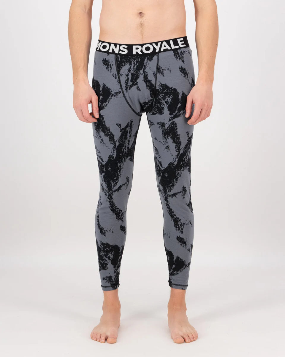 Mons Royale Mens Cascade Merino Base Layer Legging Mtn Pixel Grey