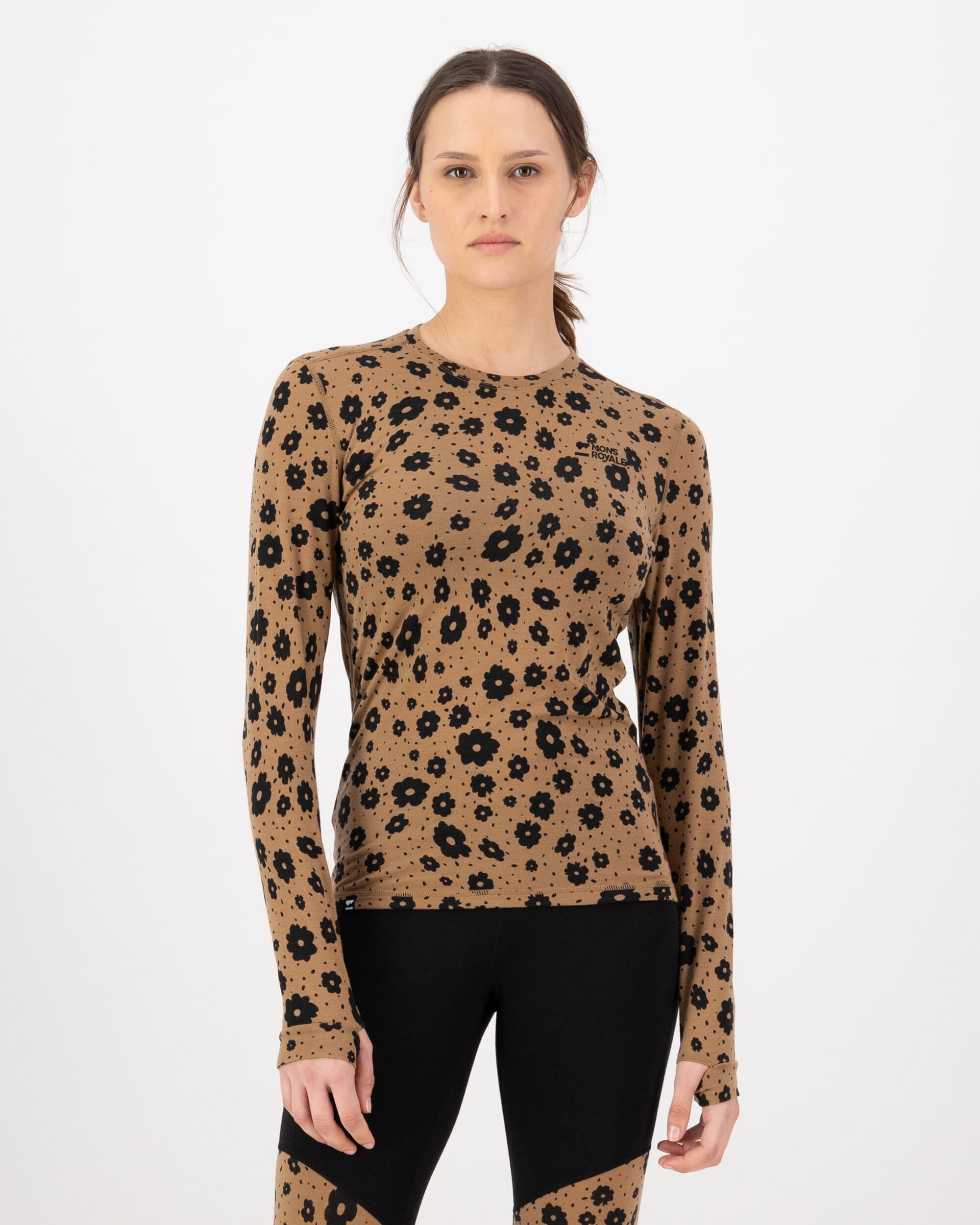 Mons Royale Womens Cascade Merino Base Layer Long Sleeve Aoraki Lily Toffee