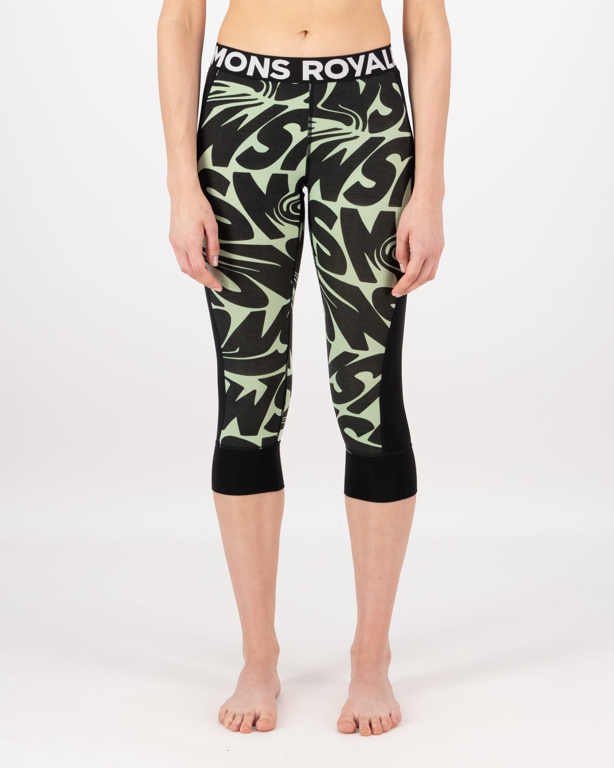 Mons Royale Womens Cascade Merino Base Layer 3/4 Legging Signal Lost Matcha