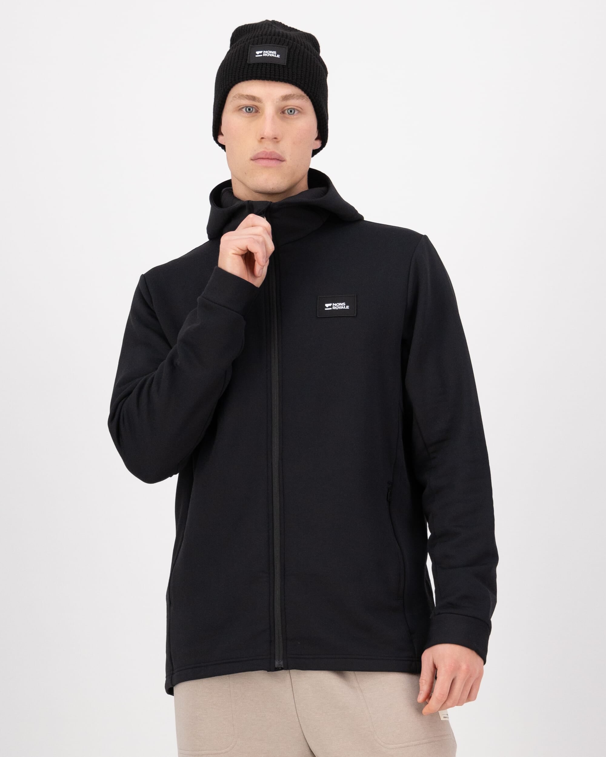 Mons Royale Mens Arcadia Merino Fleece Hoody Black