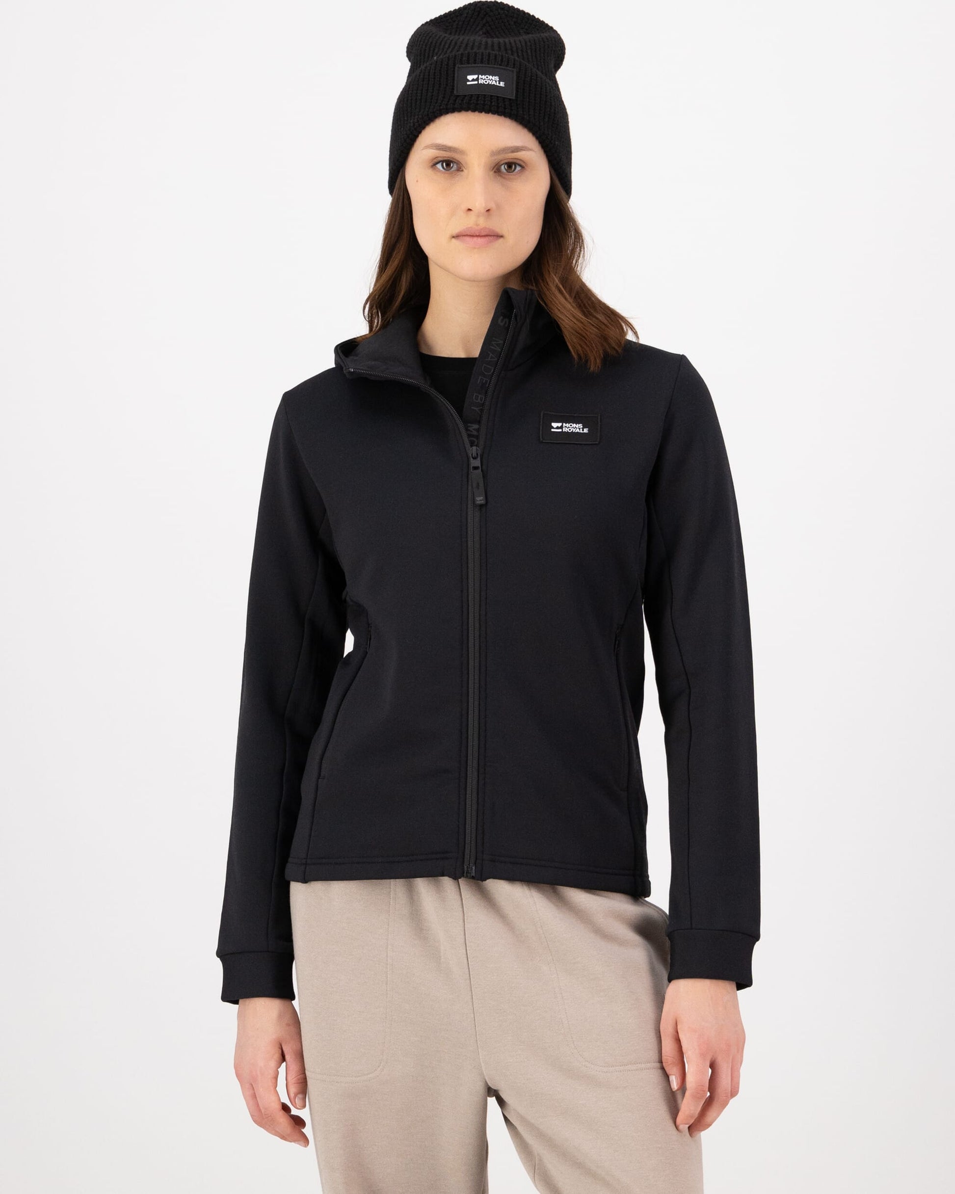 Mons Royale Womens Arcadia Merino Fleece Hoody Black