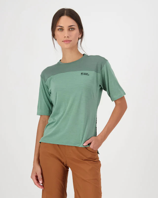 Mons Royale Womens Diversion Merino Bike Jersey Short Sleeve Thyme Cypress