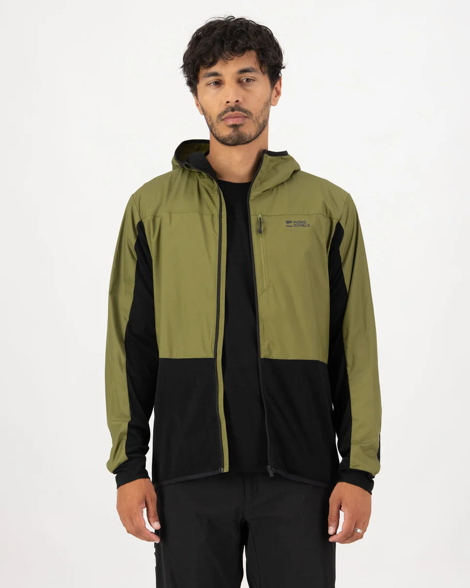 Mons Royale Mens Diversion Merino Wind Jacket Fern Black