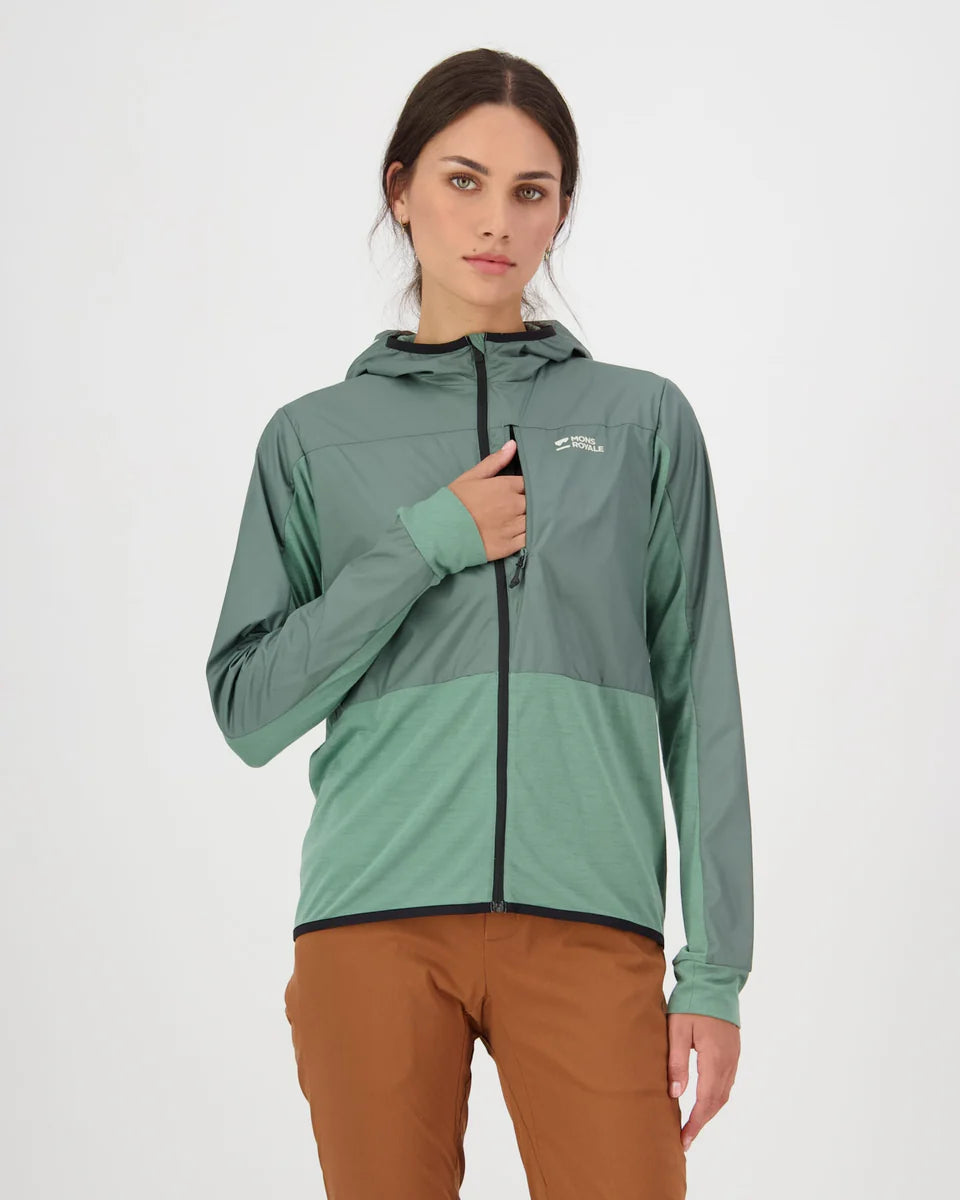 Mons Royale Womens Diversion Merino Wind Jacket Thyme Cypress