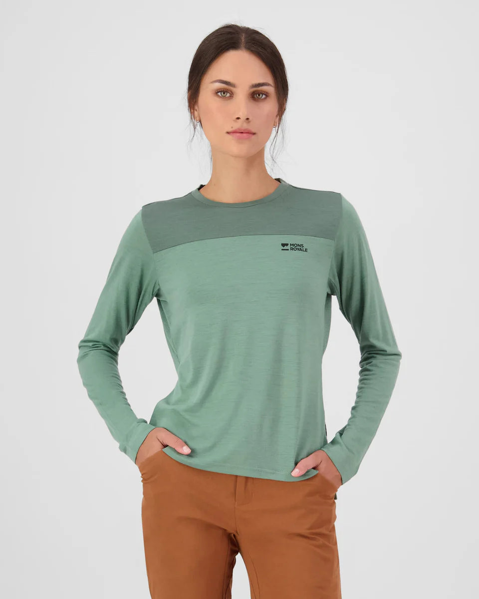 Mons Royale Womens Diversion Merino Bike Jersey Long Sleeve Thyme Cypress