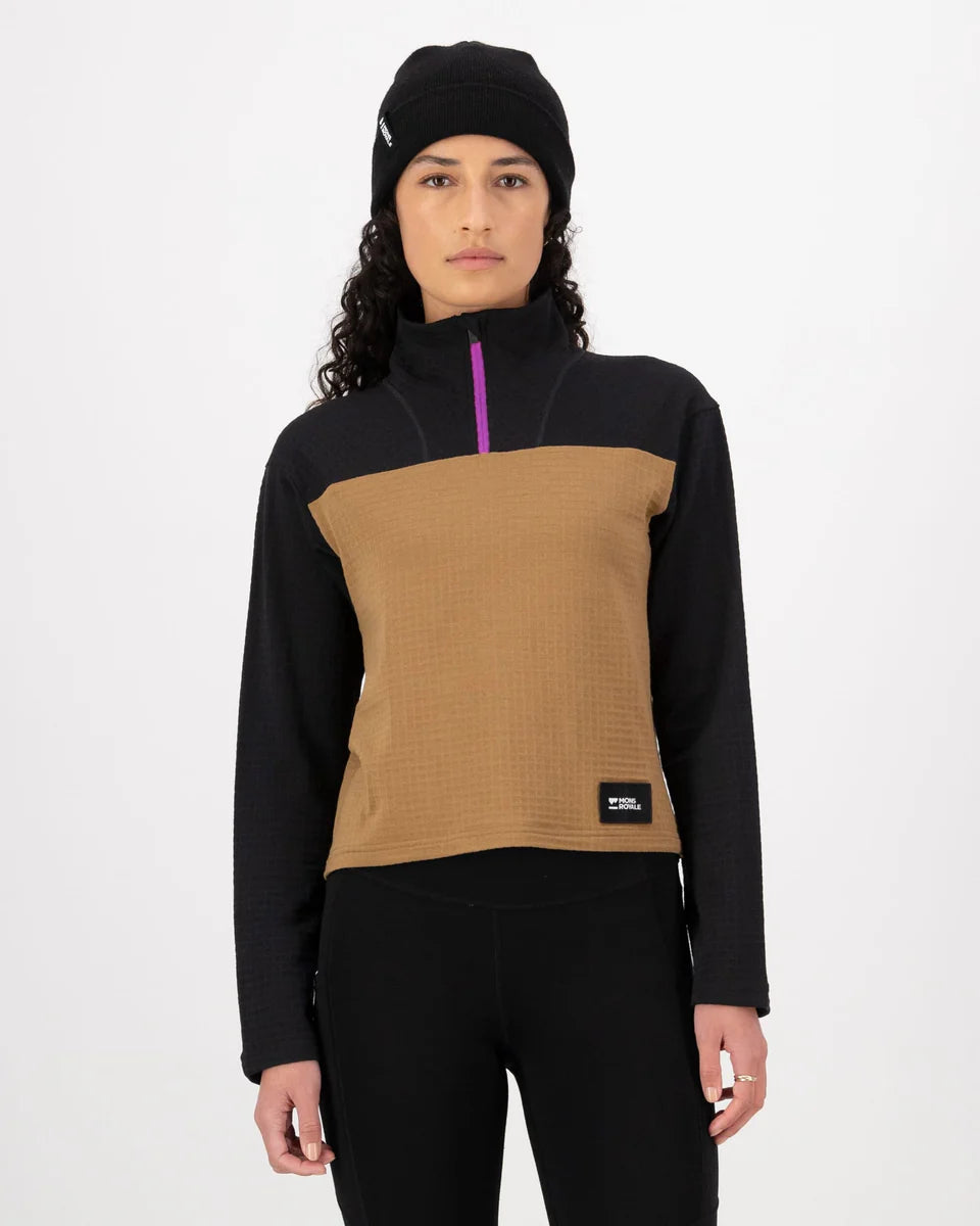 Mons Royale Womens Offgrid Merino Fleece Long Sleeve Black Toffee