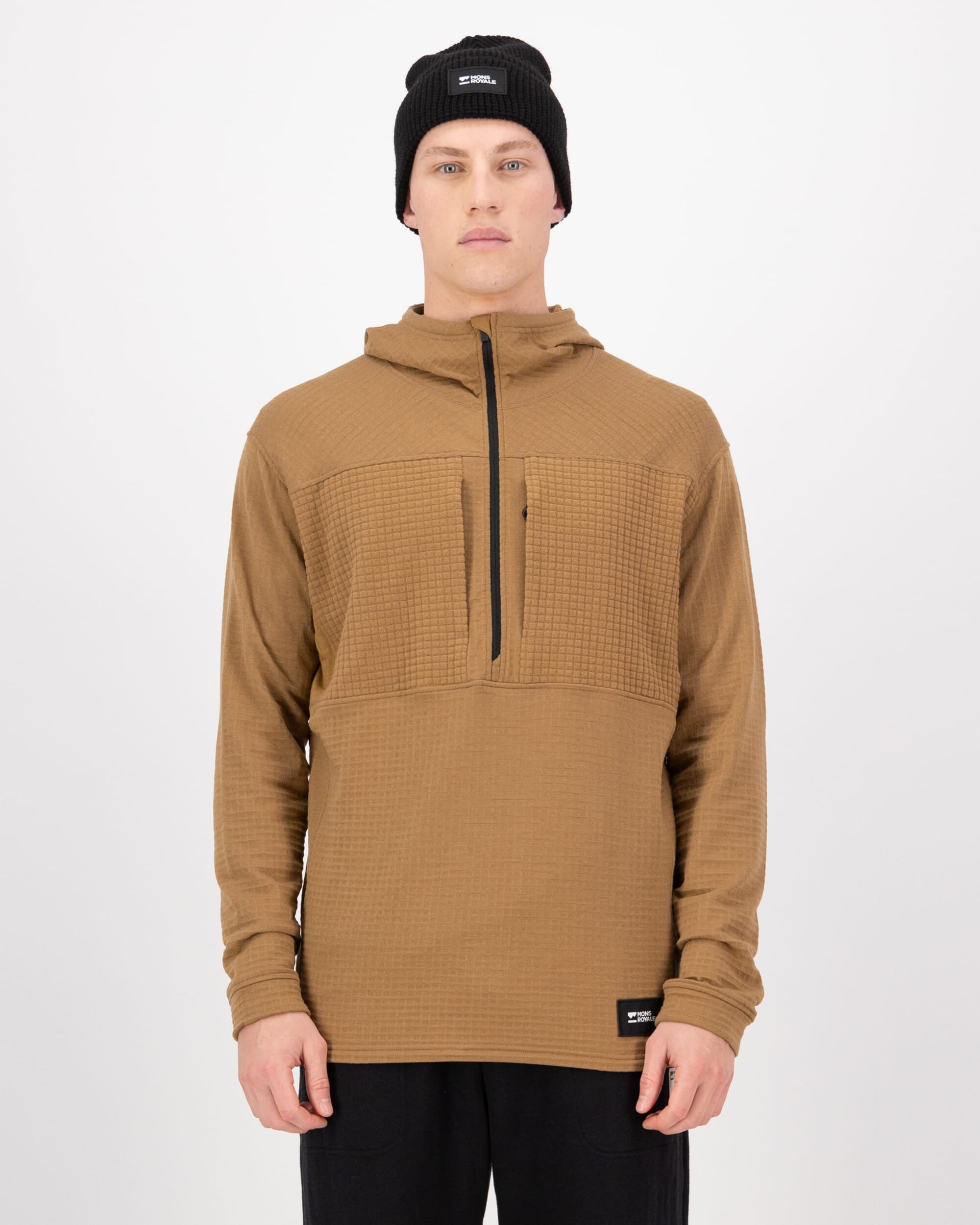 Mons Royale Mens Offgrid Merino Fleece 1/2 Zip Long Sleeve Toffee