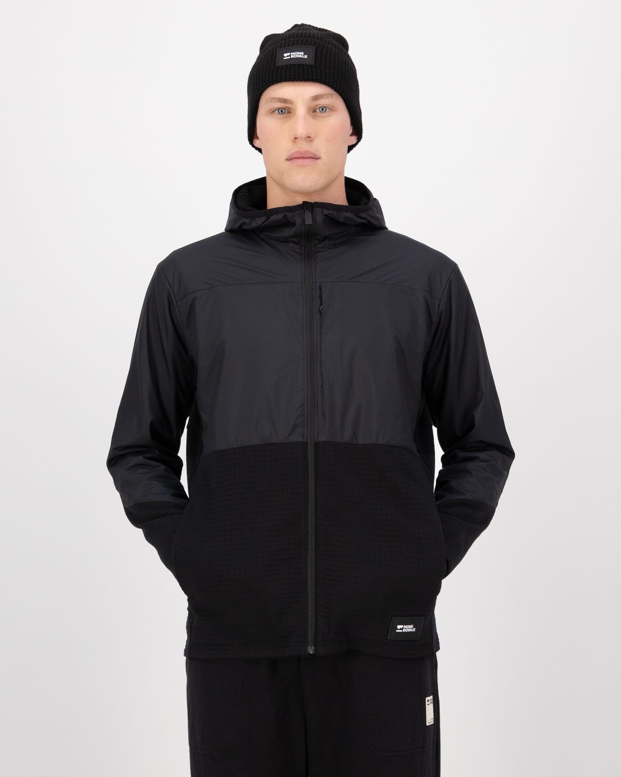 Mons Royale Mens Offgrid Merino Fleece Wind Jacket Black