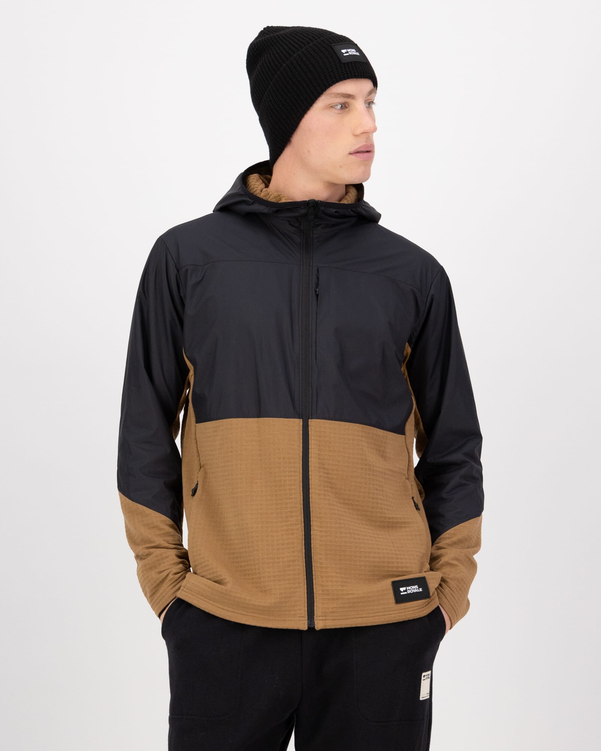 Mons Royale Mens Offgrid Merino Fleece Wind Jacket Black Toffee