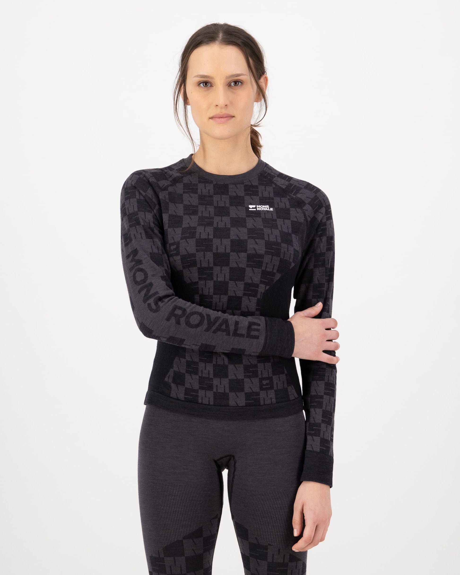 Mons Royale Womens Ascender Merino Base Layer Long Sleeve Forged Iron Black