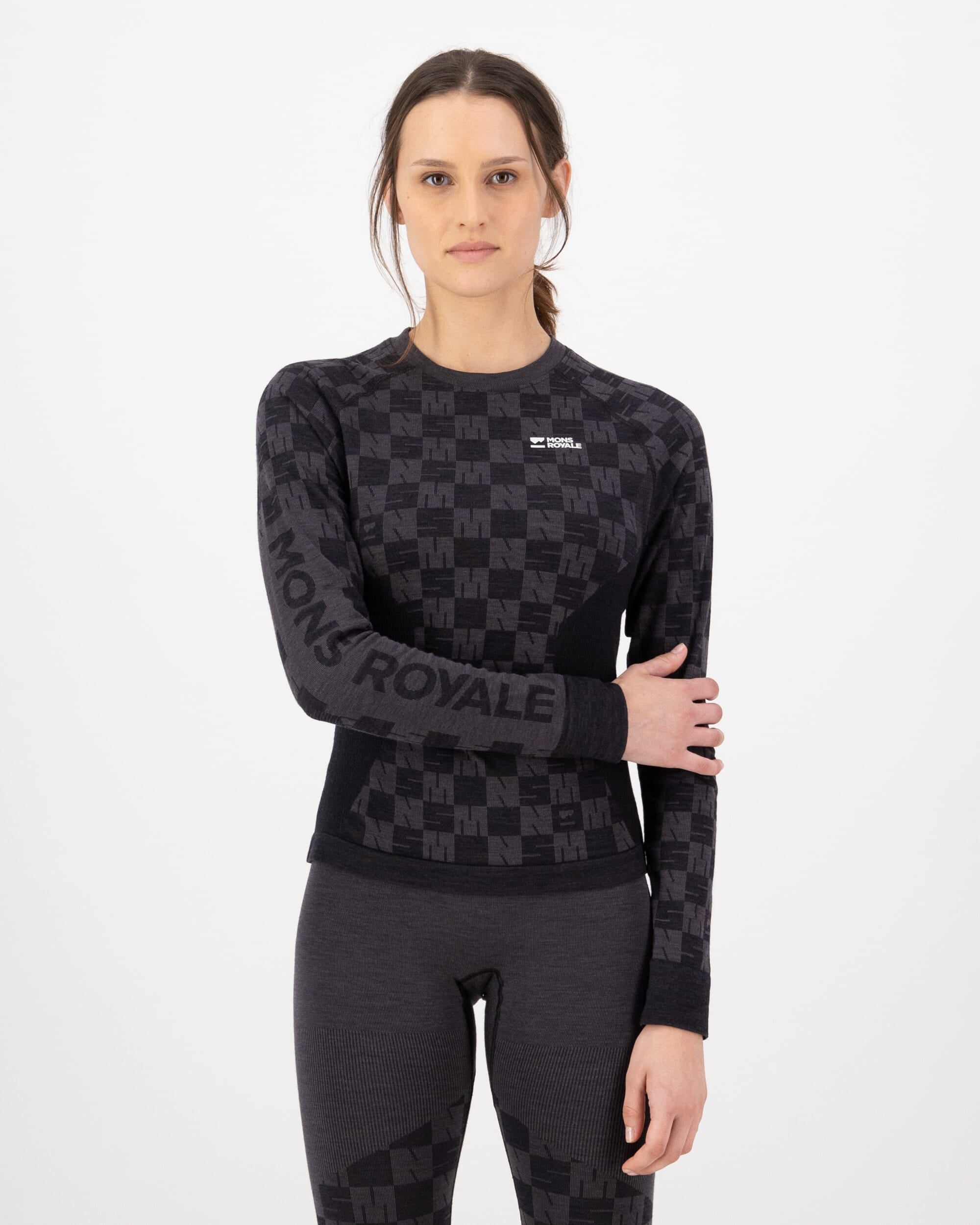 Mons Royale Womens Ascender Merino Base Layer Long Sleeve Forged Iron Black
