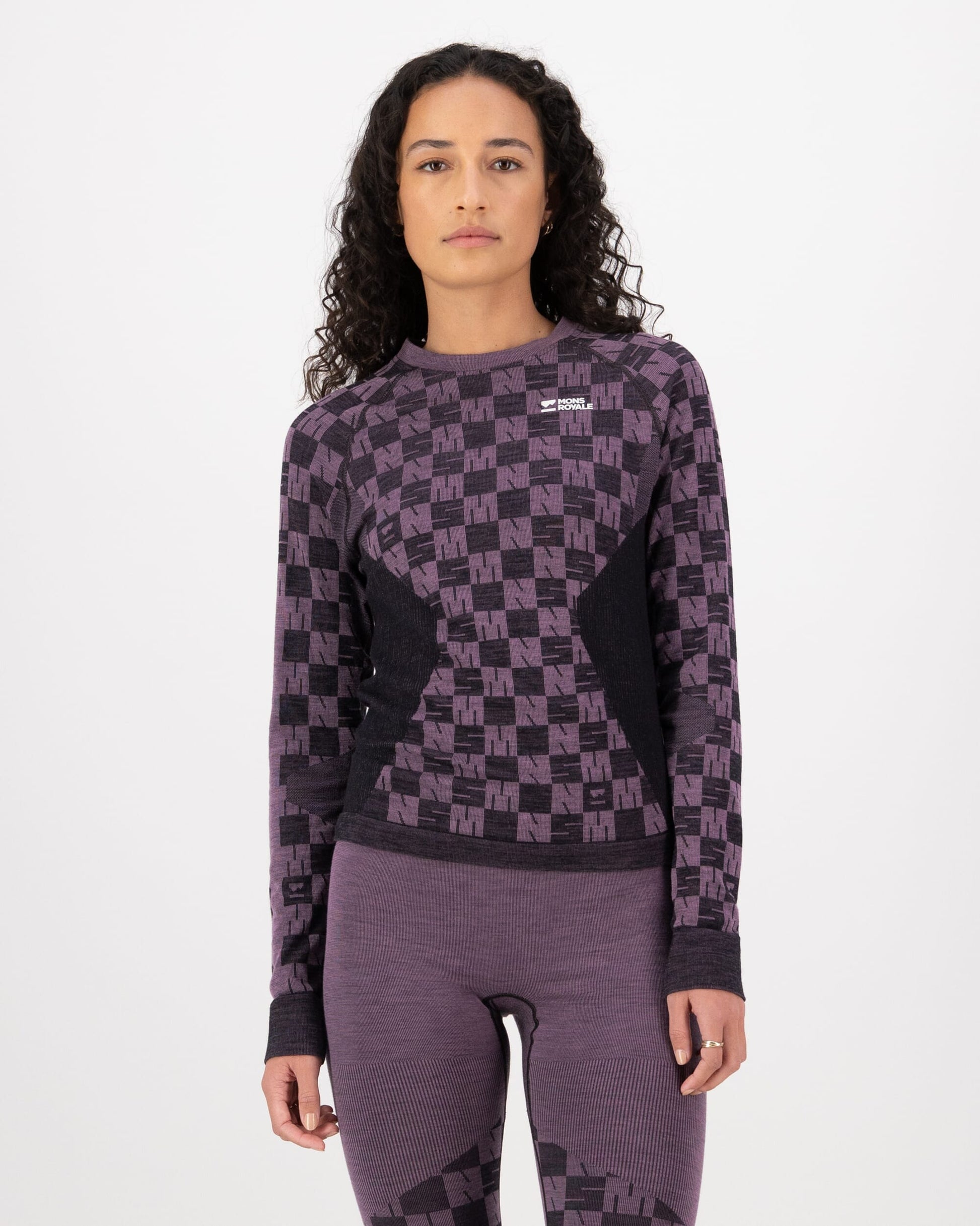 Mons Royale Womens Ascender Merino Base Layer Long Sleeve Mauve Black