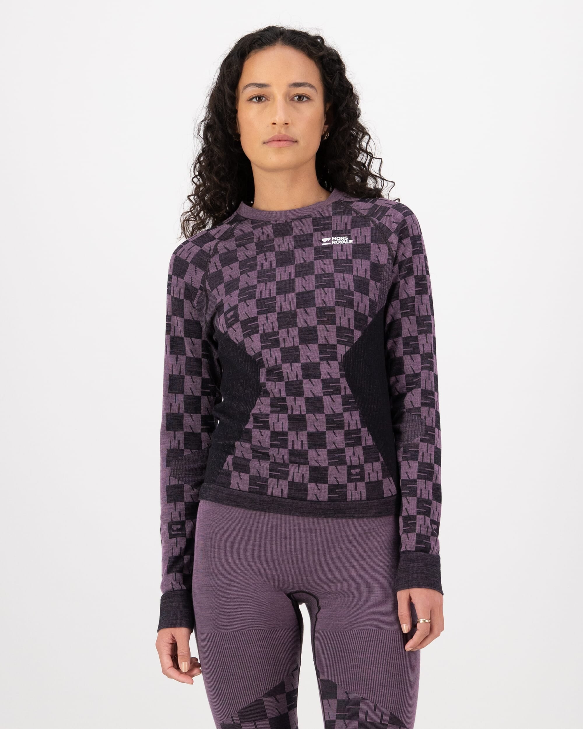 Mons Royale Womens Ascender Merino Base Layer Long Sleeve Mauve Black