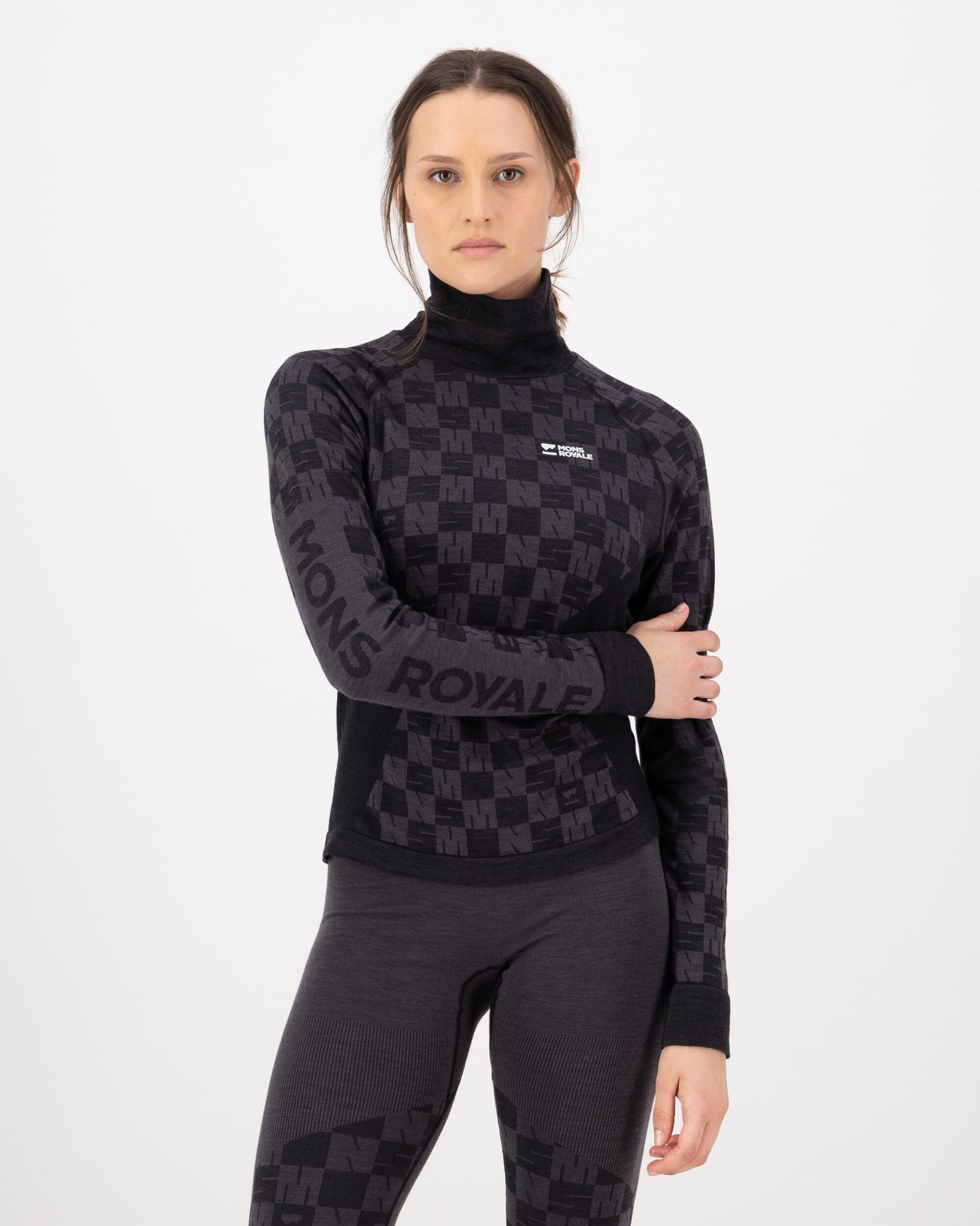 Mons Royale Womens Ascender Merino Base Layer Mock Neck Long Sleeve