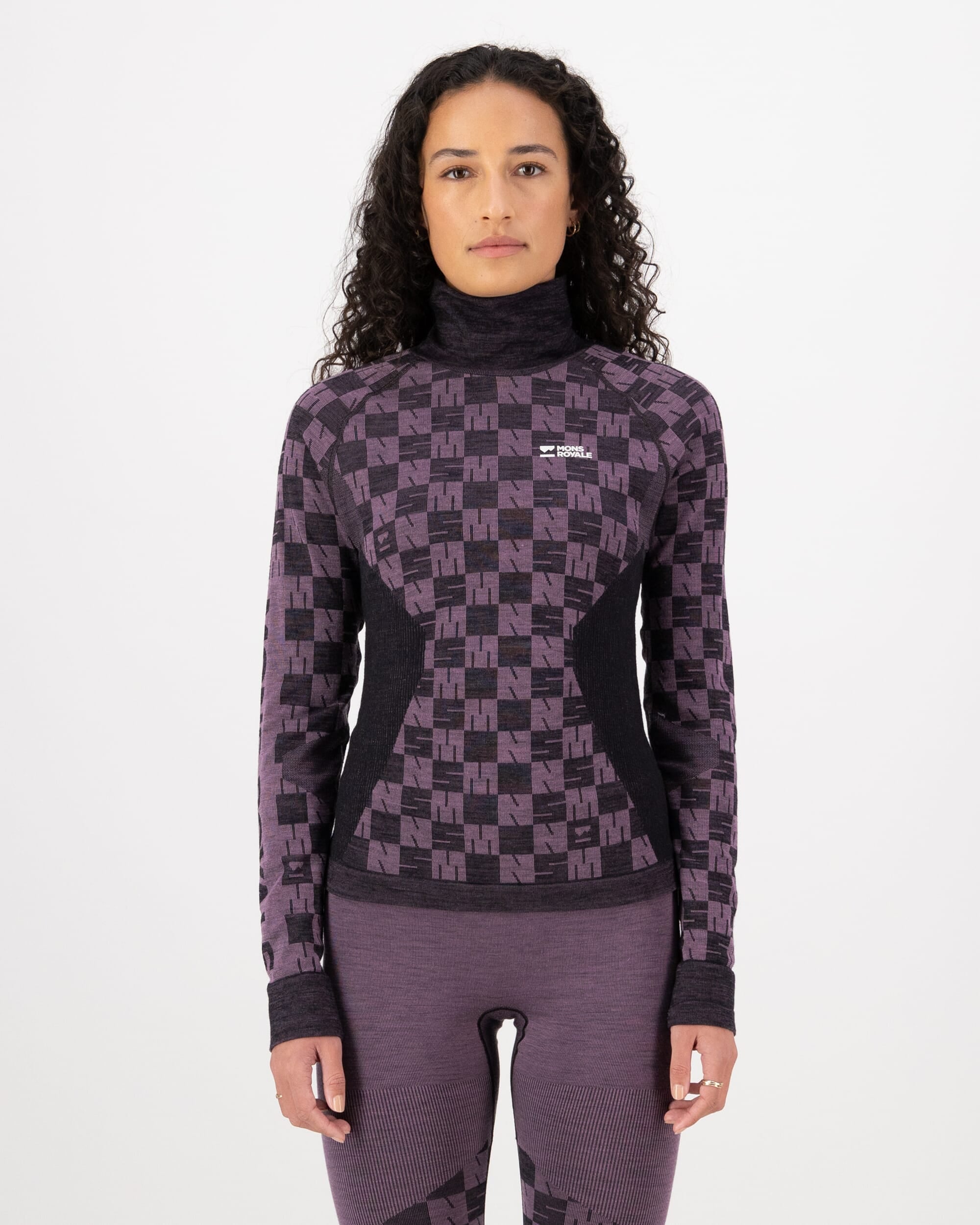 Mons Royale Womens Ascender Merino Base Layer Mock Neck Long Sleeve
