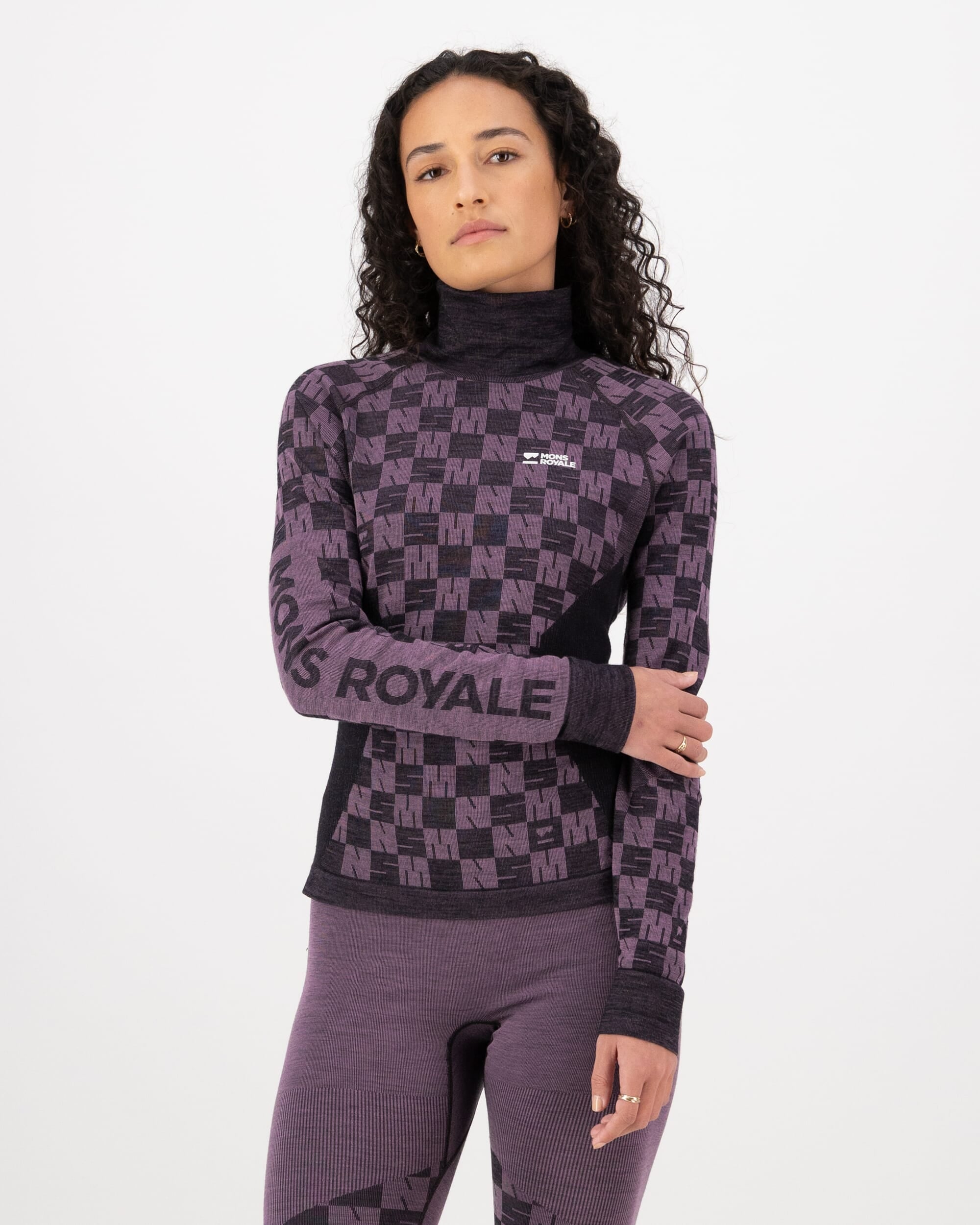 Mons Royale Womens Ascender Merino Base Layer Mock Neck Long Sleeve