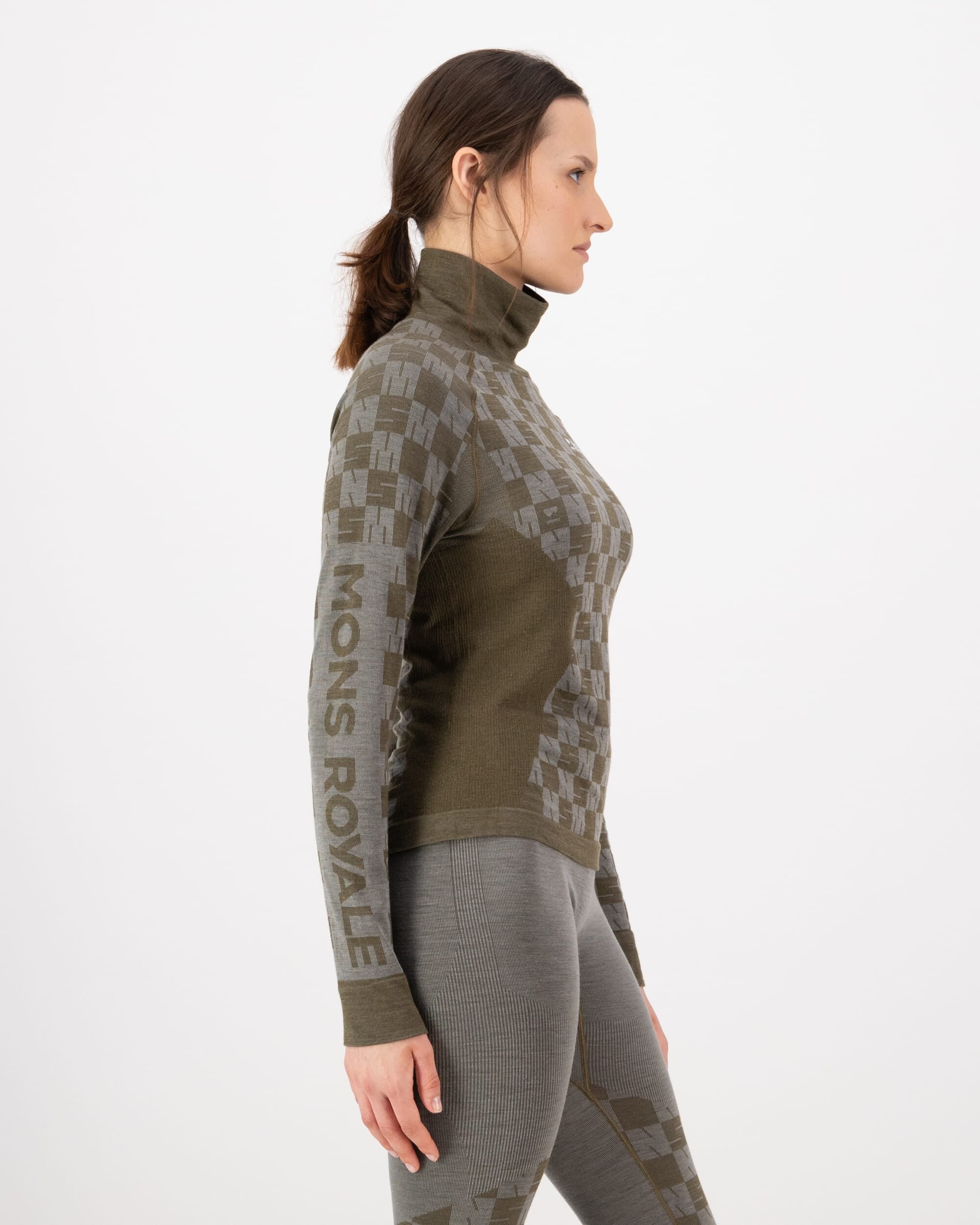 Mons Royale Womens Ascender Merino Base Layer Mock Neck Long Sleeve