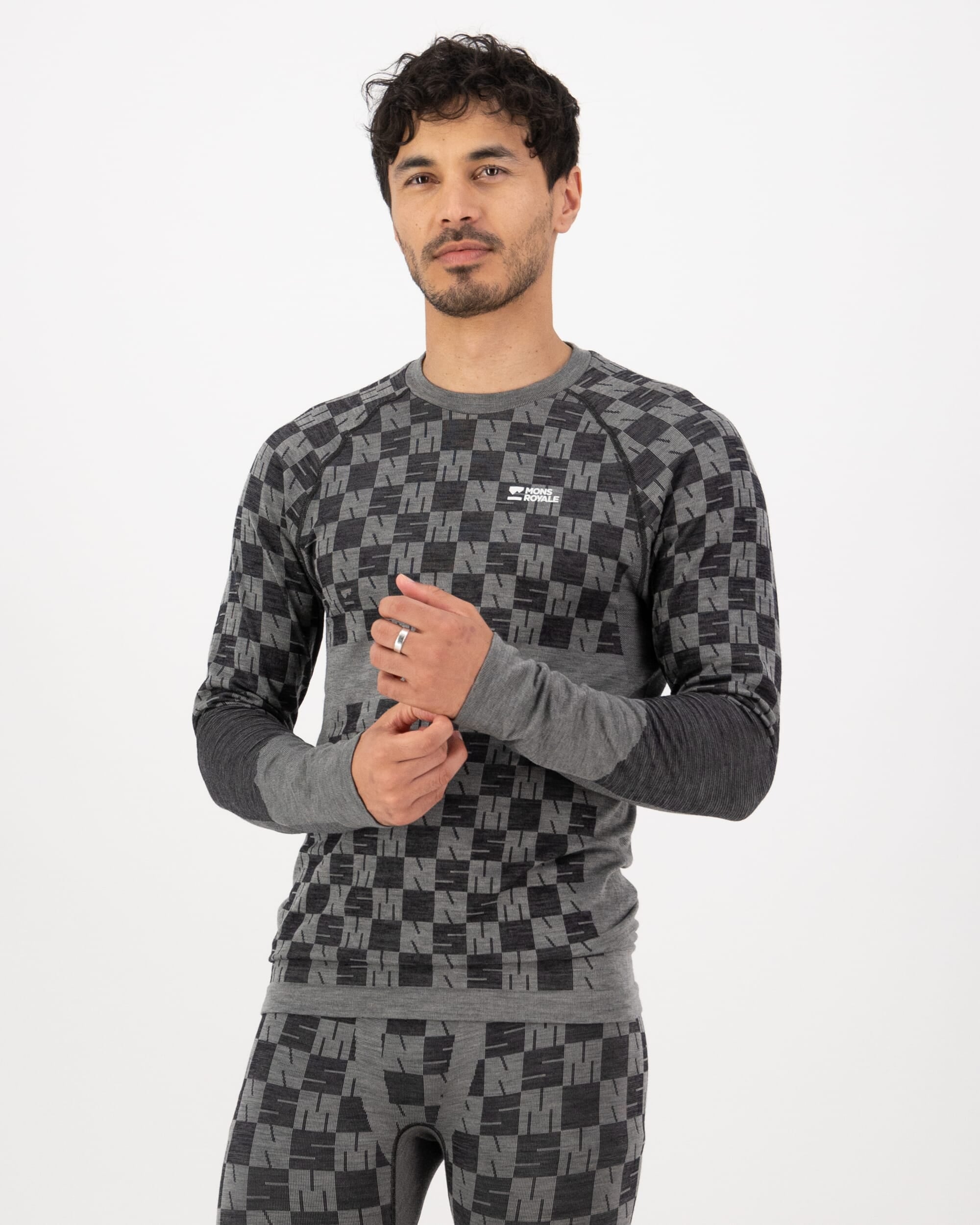 Mons Royale Mens Ascender Merino Base Layer Long Sleeve Dried Sage Black