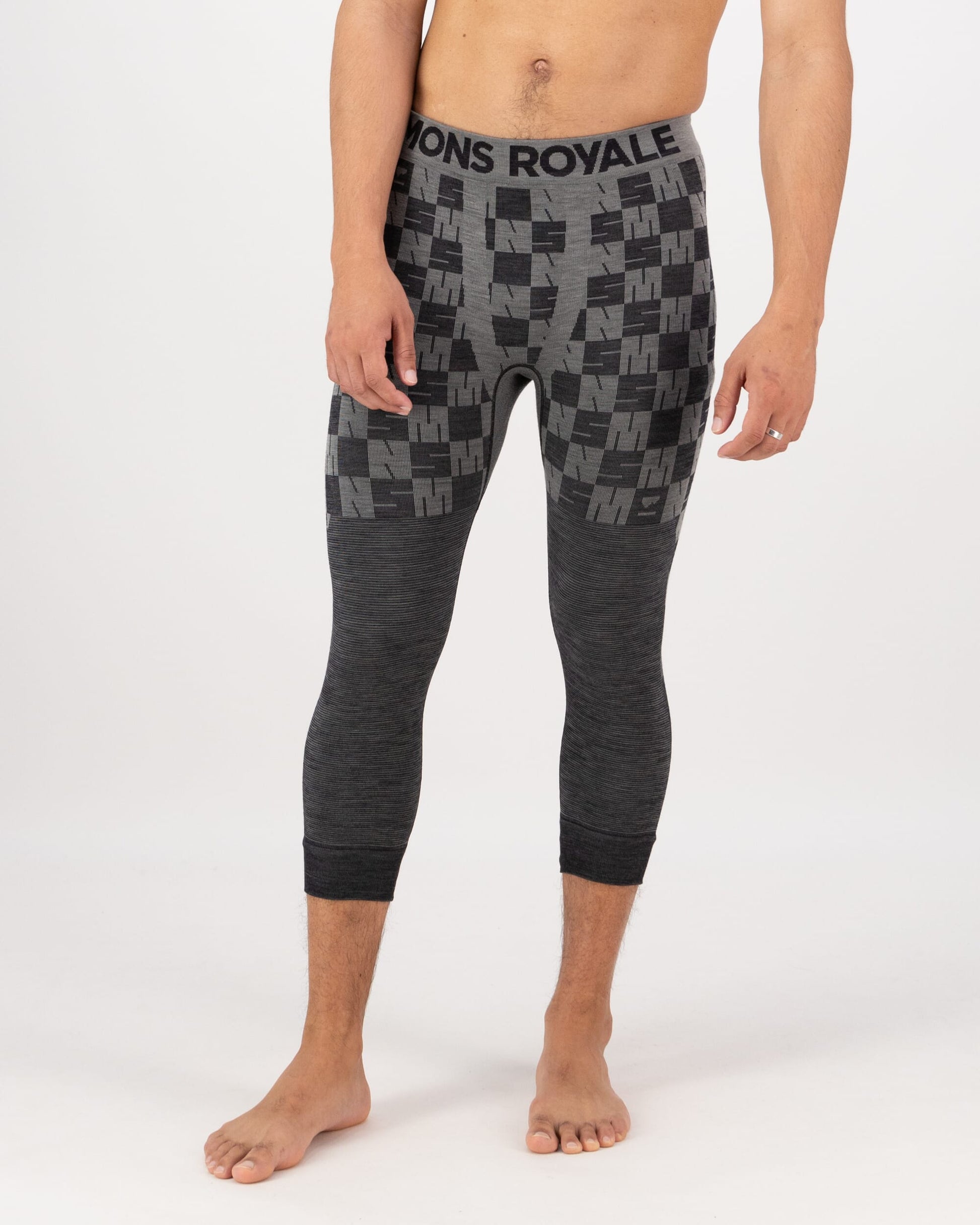 Mons Royale Mens Ascender Merino Base Layer 3/4 Legging Dried Sage Black