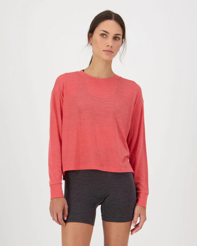 Mons Royale Womens Zephyr Merino Tencel Boxy Long Sleeve Watermelon