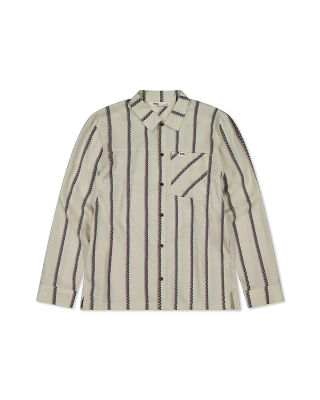 Mons Royale Mens AT Merino Long Sleeve Shirt Bone Stripe