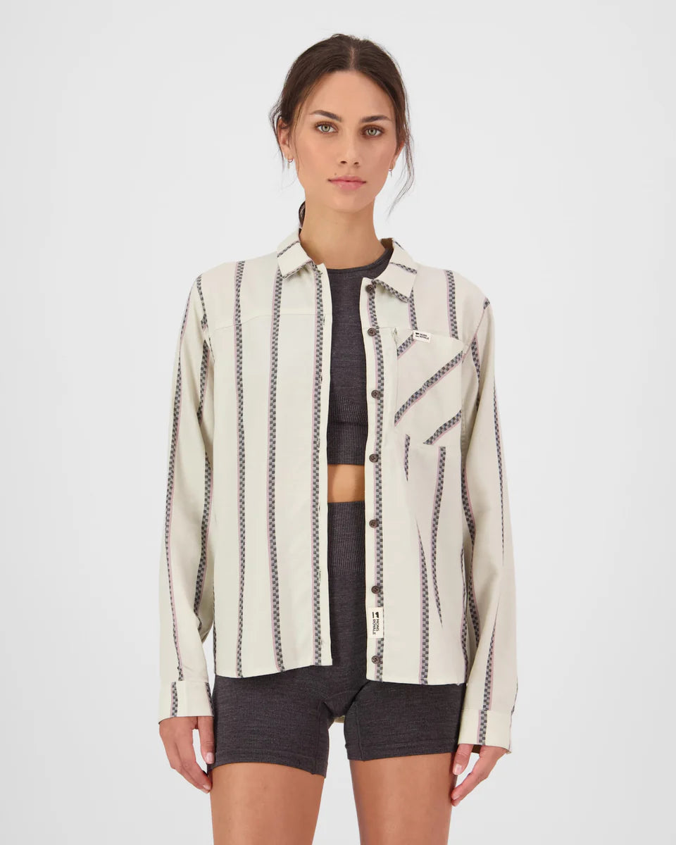 Mons Royale Womens AT Merino Long Sleeve Shirt Bone Stripe