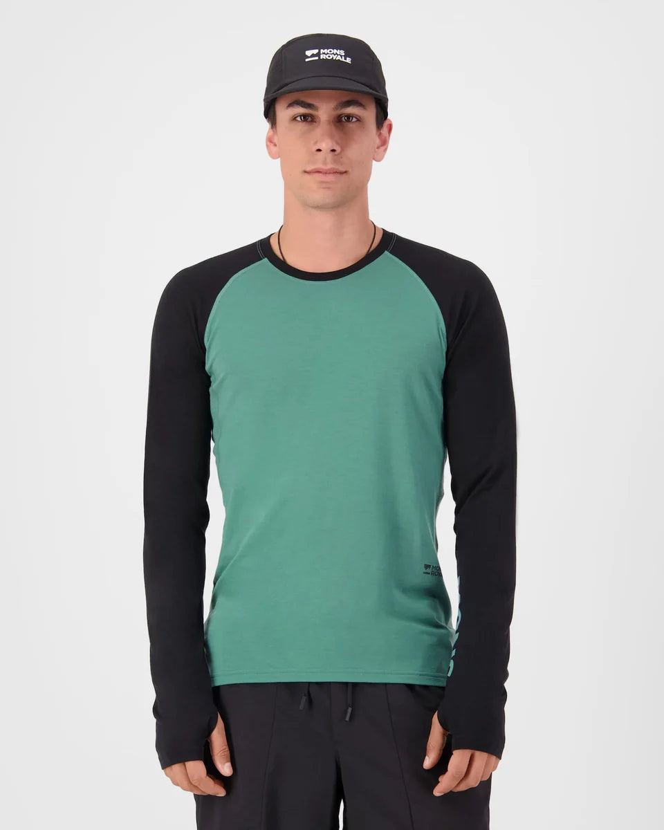 Mons Royale Mens Temple Merino Long Sleeve Deep Jade Black