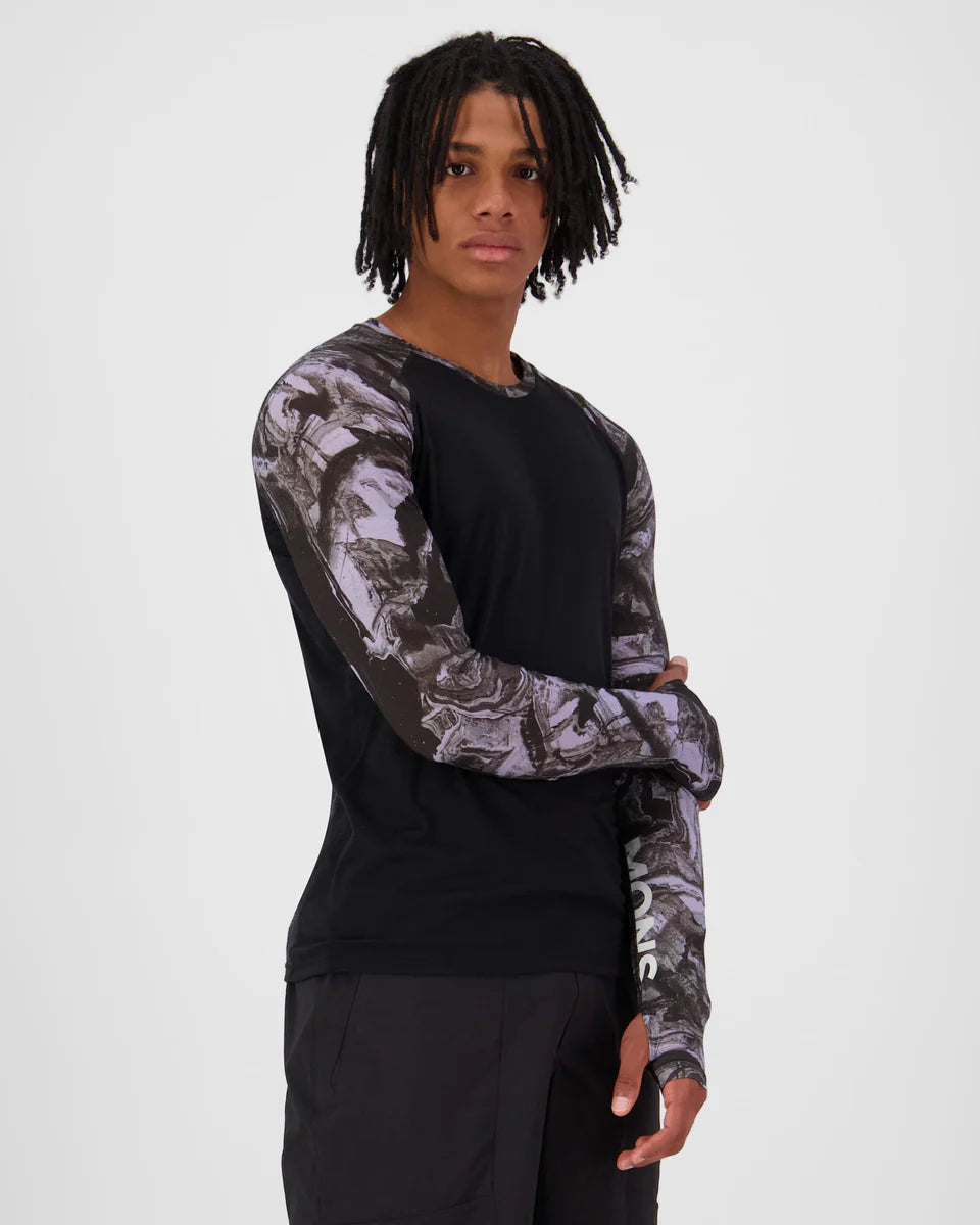 Mons Royale Mens Temple Merino Long Sleeve Rock Camo Black