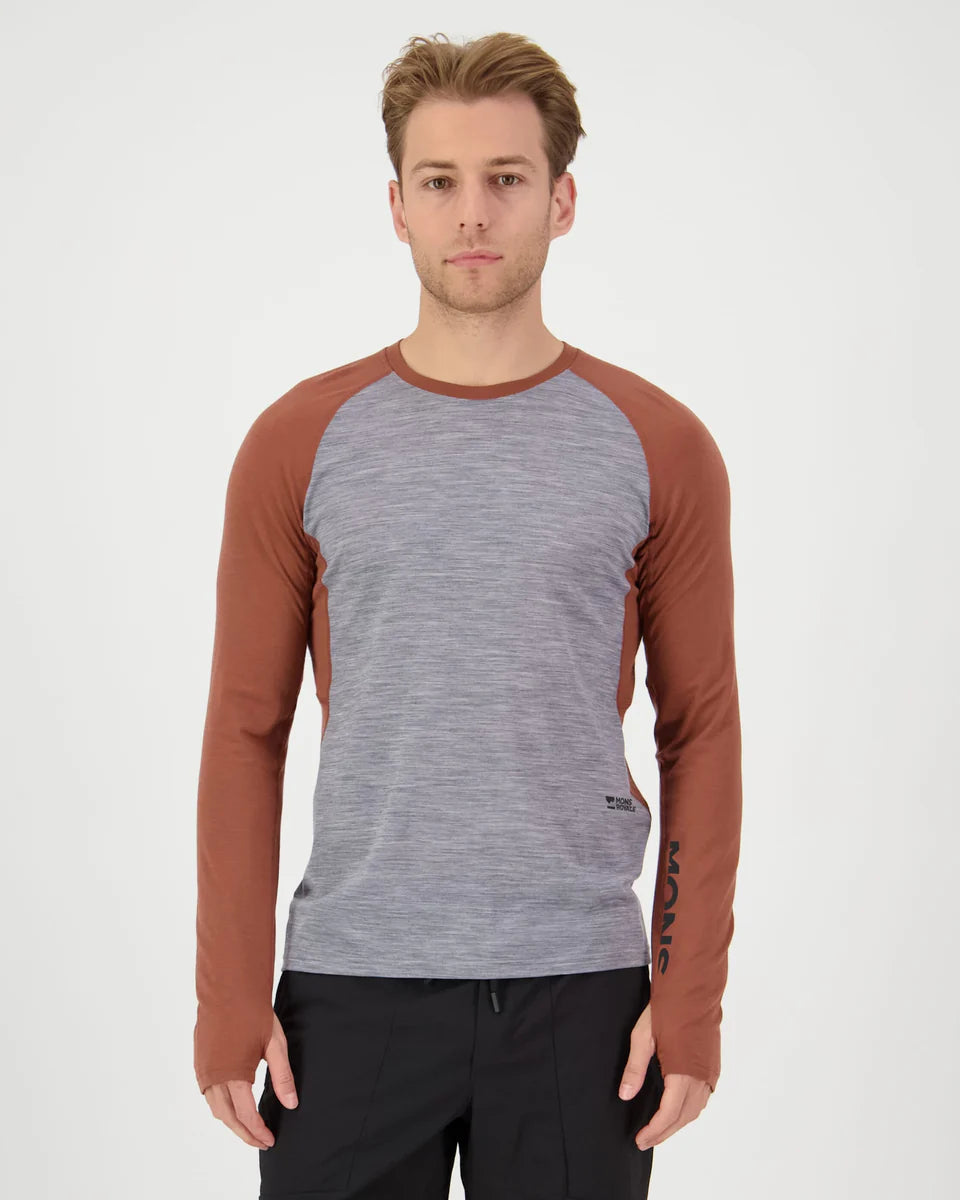 Mons Royale Mens Temple Merino Long Sleeve Cinnamon Grey Heather
