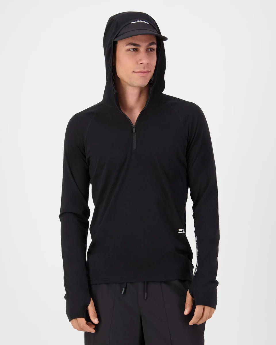 Mons Royale Mens Temple Merino Long Sleeve Hood Black
