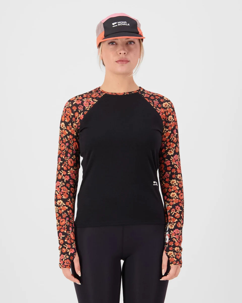 Mons Royale Womens Bella Merino Long Sleeve Ditzy Camo Black