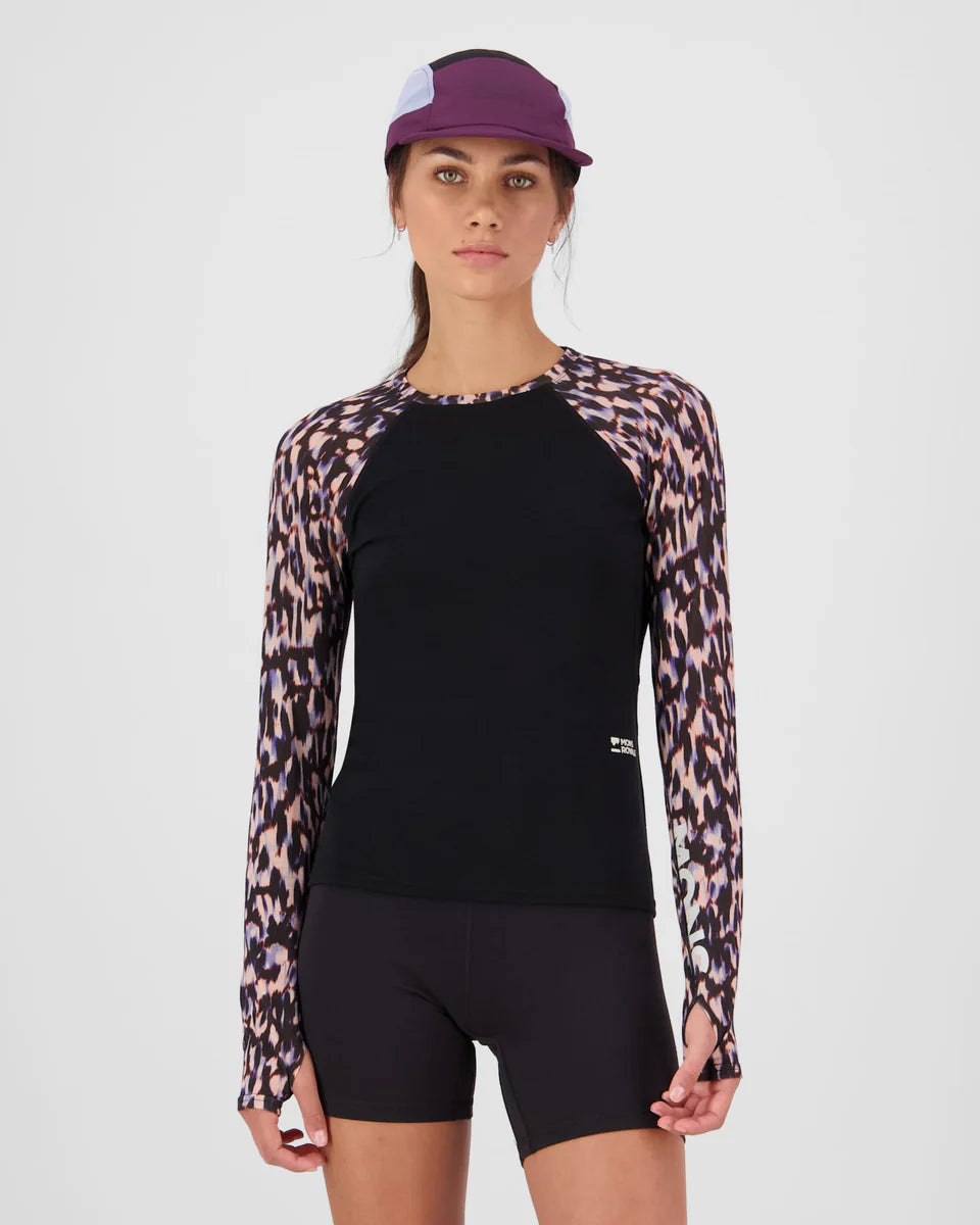 Mons Royale Womens Bella Merino Long Sleeve Rock Leopard Black