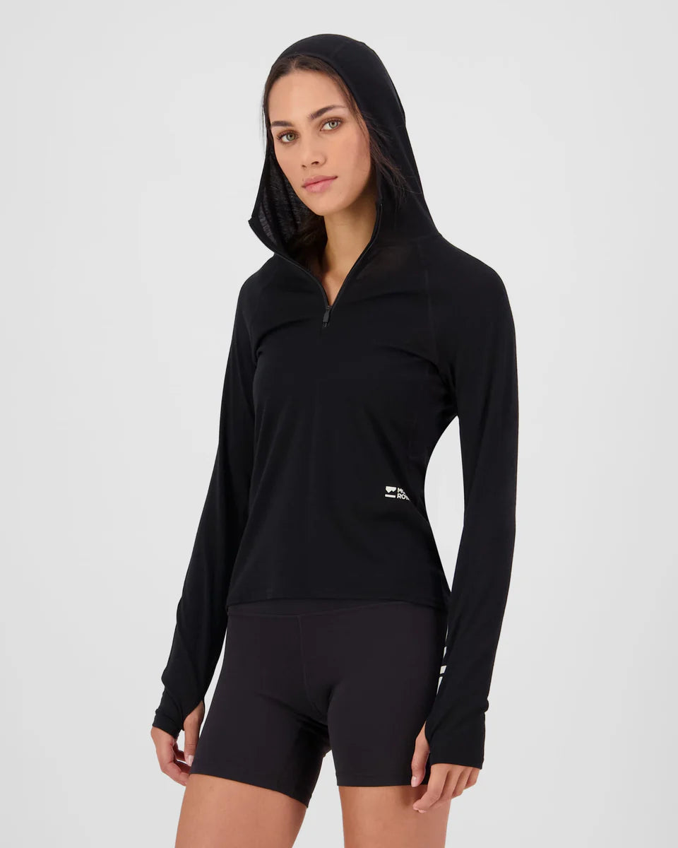 Mons Royale Womens Bella Merino Long Sleeve Hood Black