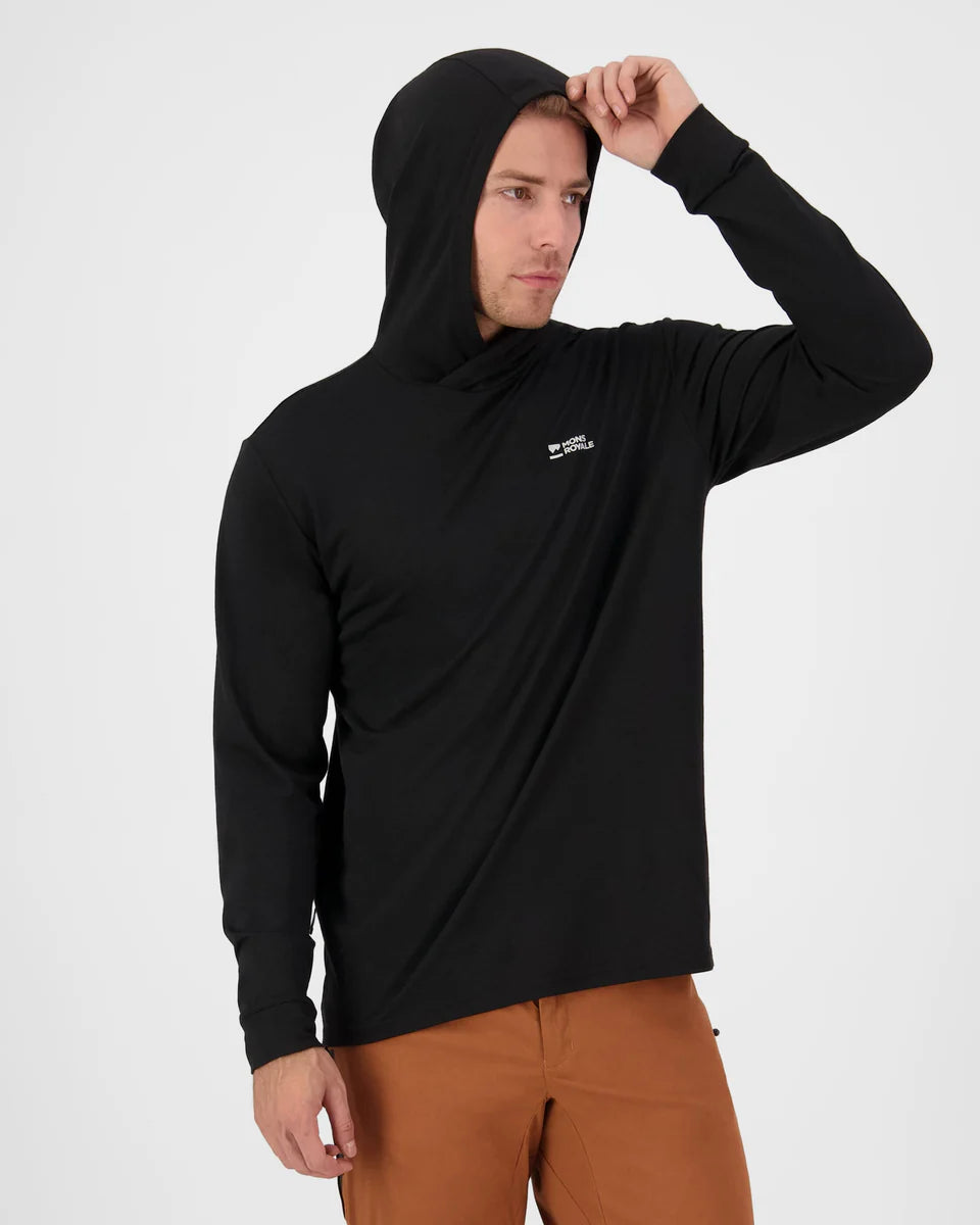 Mons Royale Mens Pivot Merino Long Sleeve Hood Black