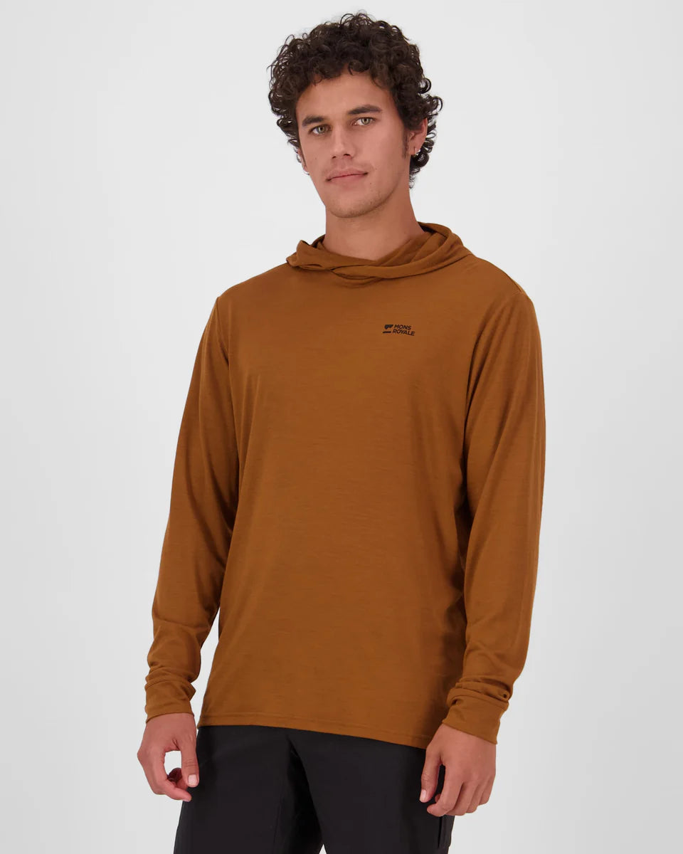 Mons Royale Mens Pivot Merino Long Sleeve Hood Caramel