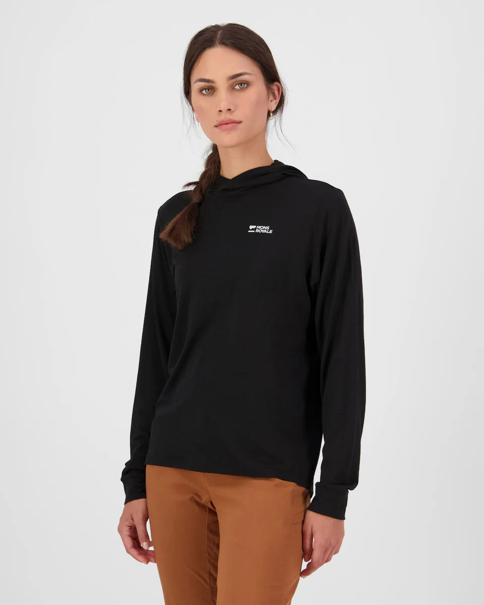 Mons Royale Womens Pivot Merino Long Sleeve Hood Black