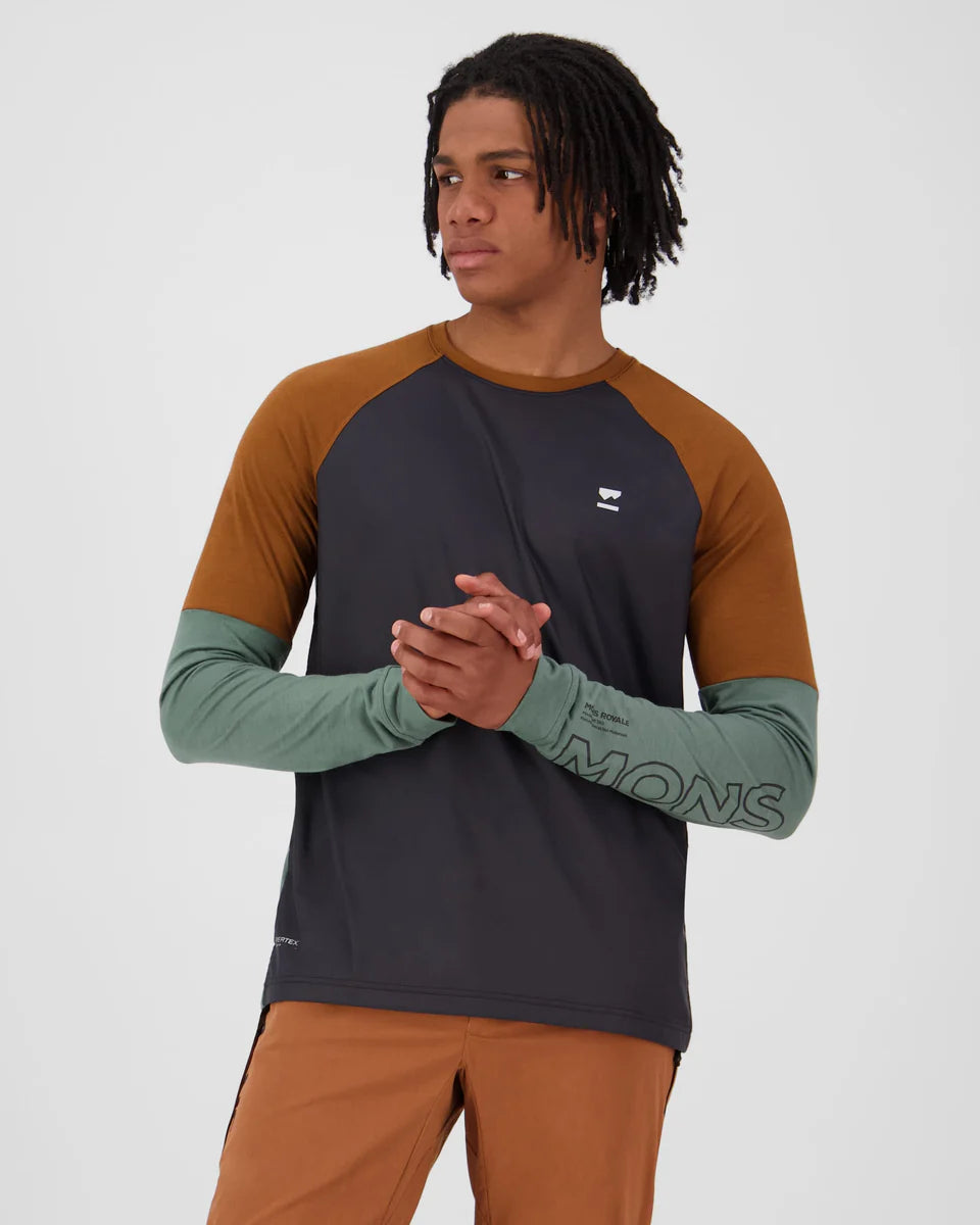 Mons Royale Mens Tarn Merino Bike Wind Jersey Cypress Caramel Black