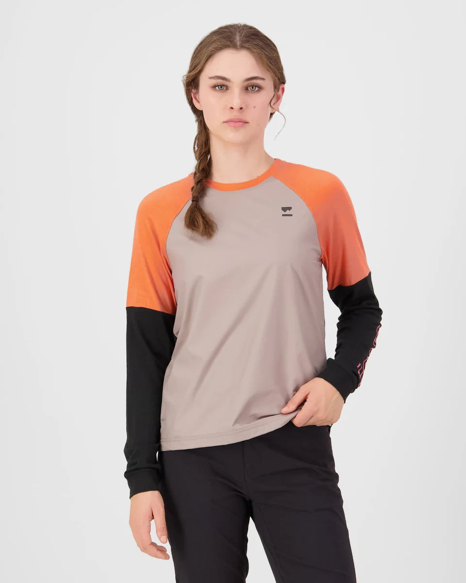 Mons Royale Womens Tarn Merino Bike Wind Jersey Cinder Sun Orange Black