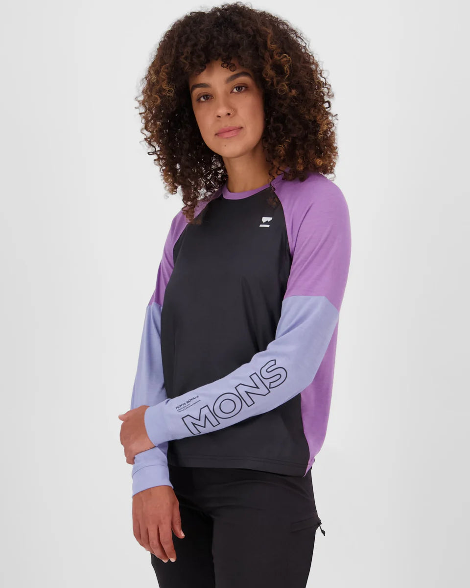 Mons Royale Womens Tarn Merino Bike Wind Jersey Skyline Bloom Black